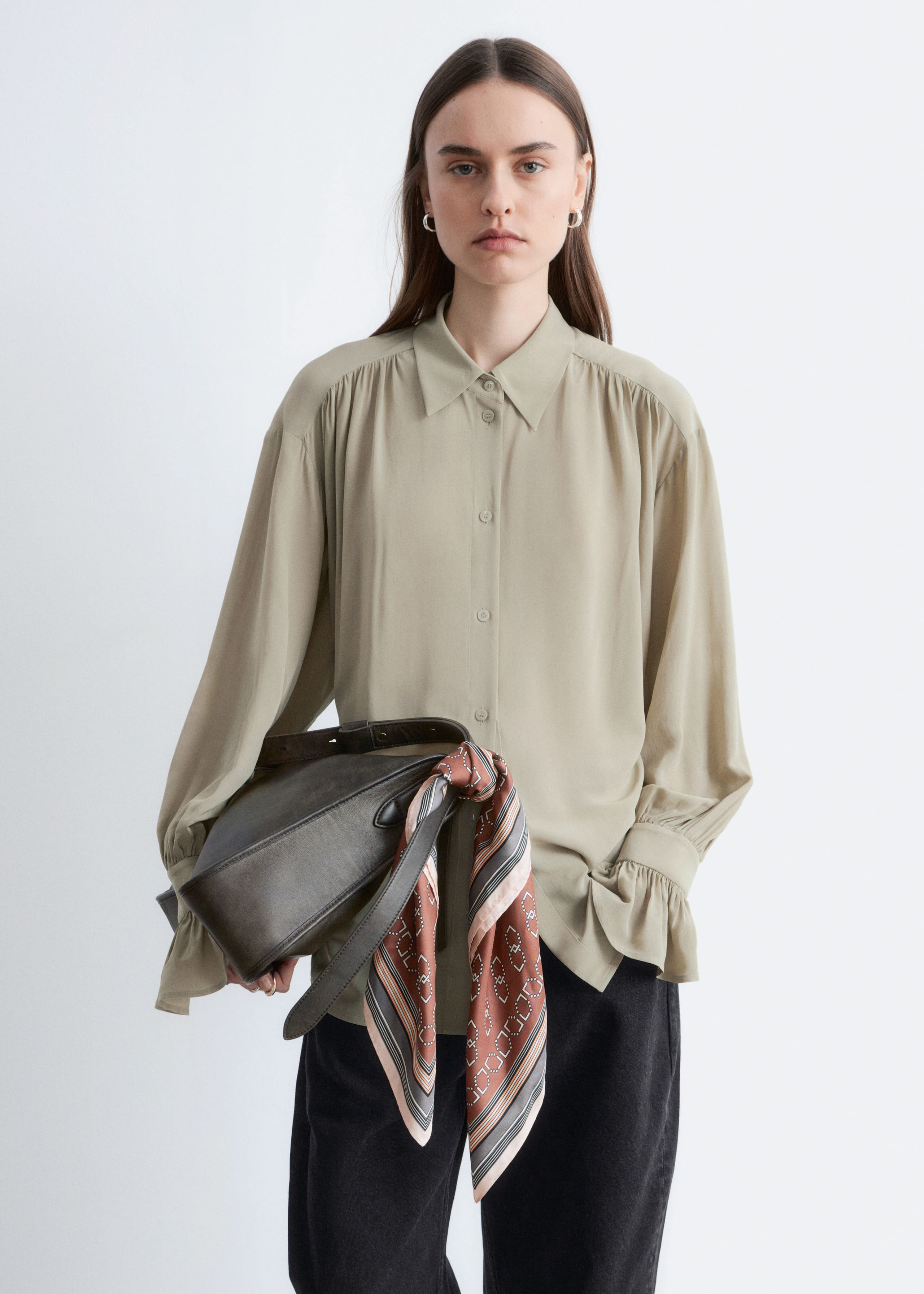 Image of Tie-Back Gathered Blouse