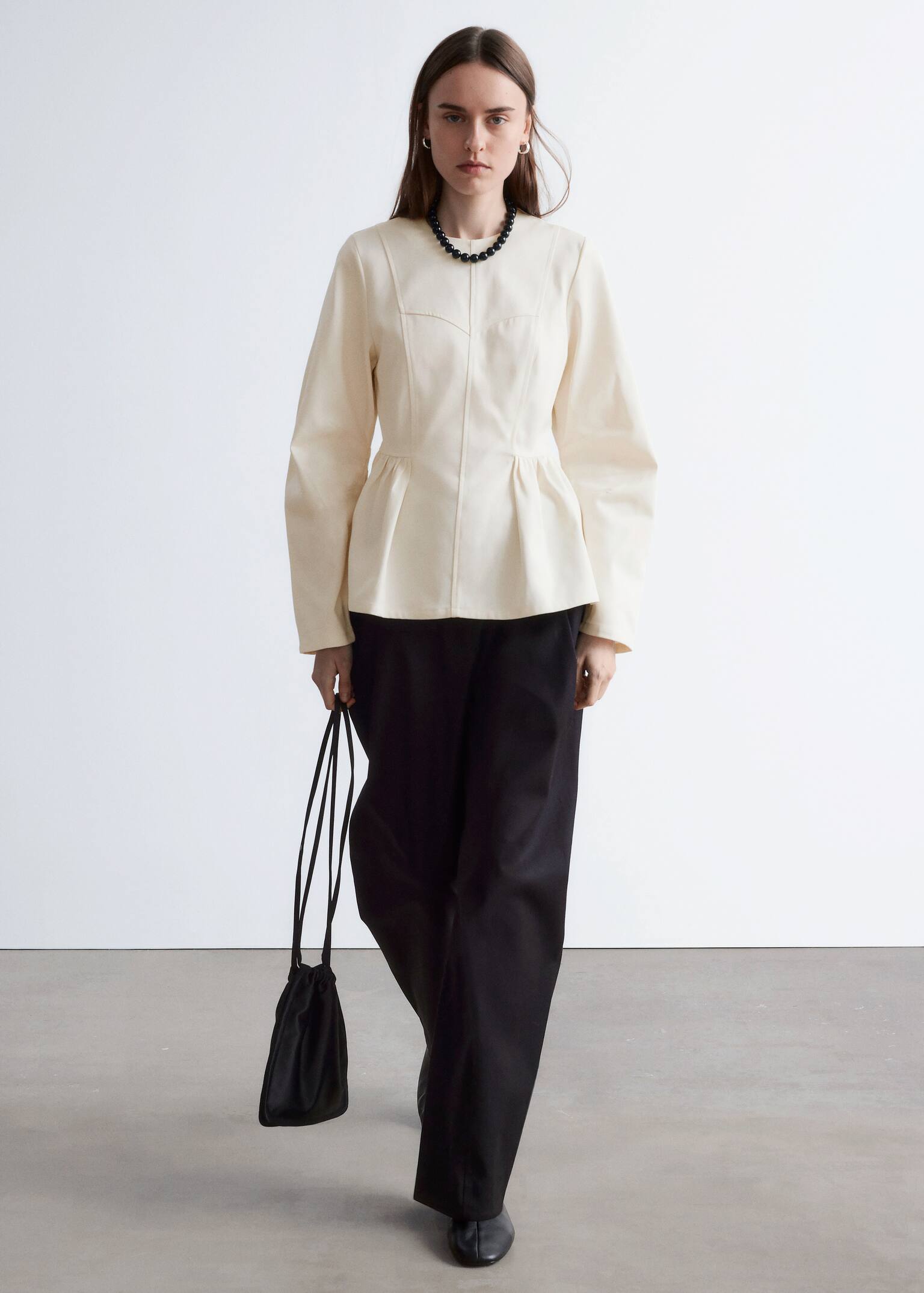 Peplumtopp i bomull - Crèmevit/Svart - 5