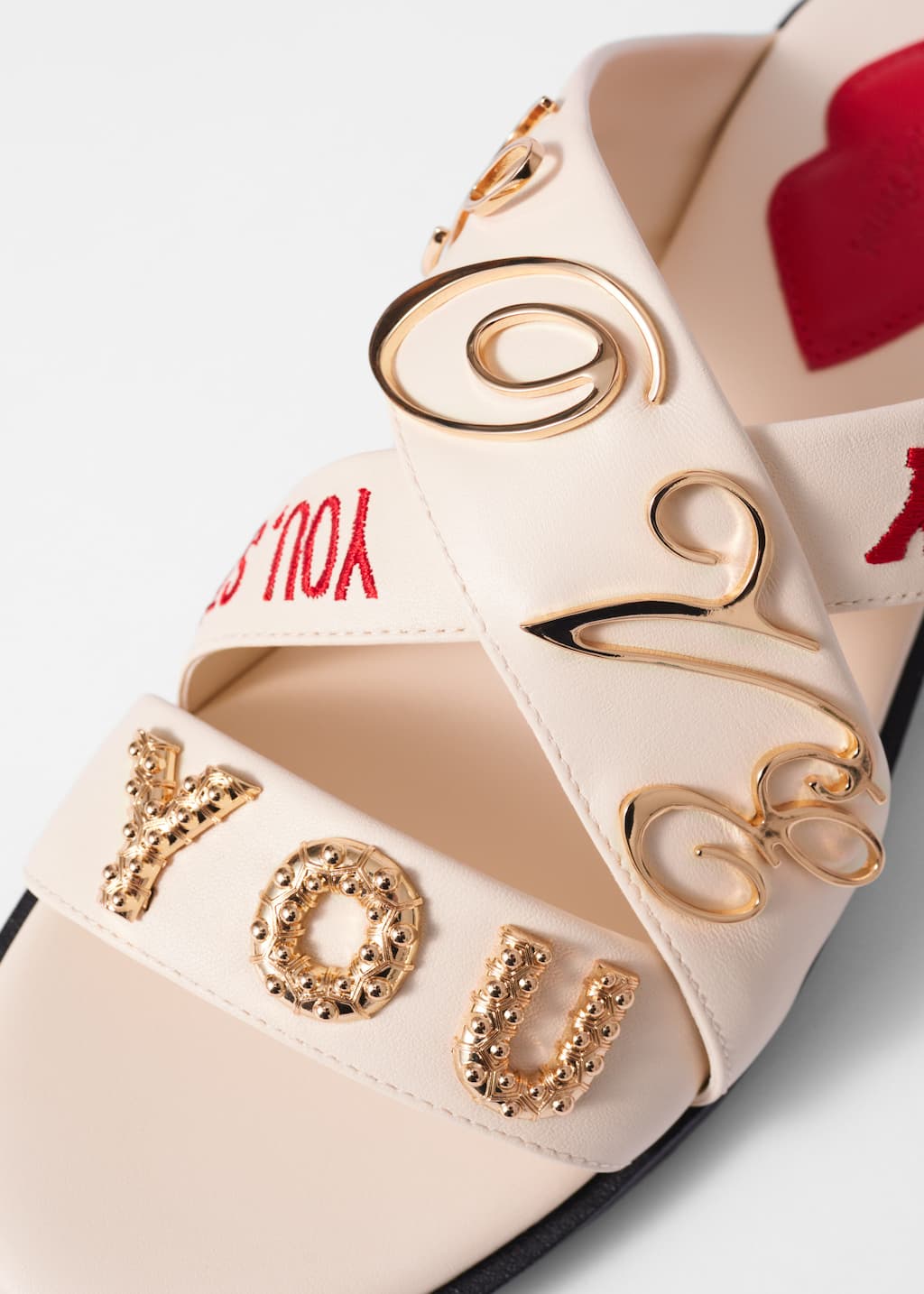 Text-Print Leather Sandals - {{variantName}} - Descriptive Detail