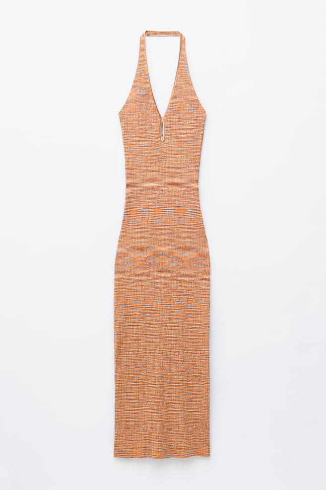 Vestido midi jaspeado con cuello halter - Naranja jaspeado - 1