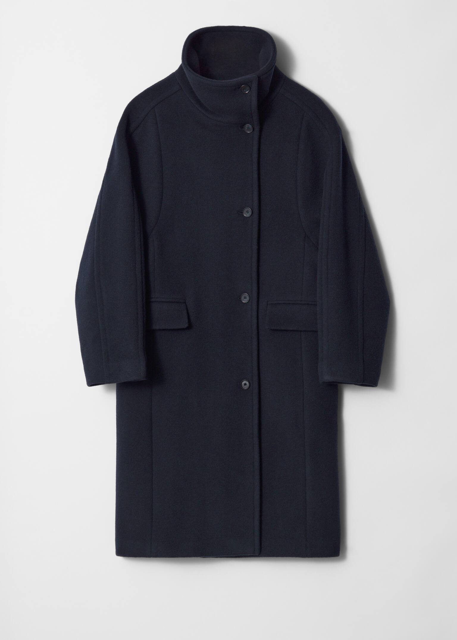 Manteau en laine à col cheminée - Bleu foncé