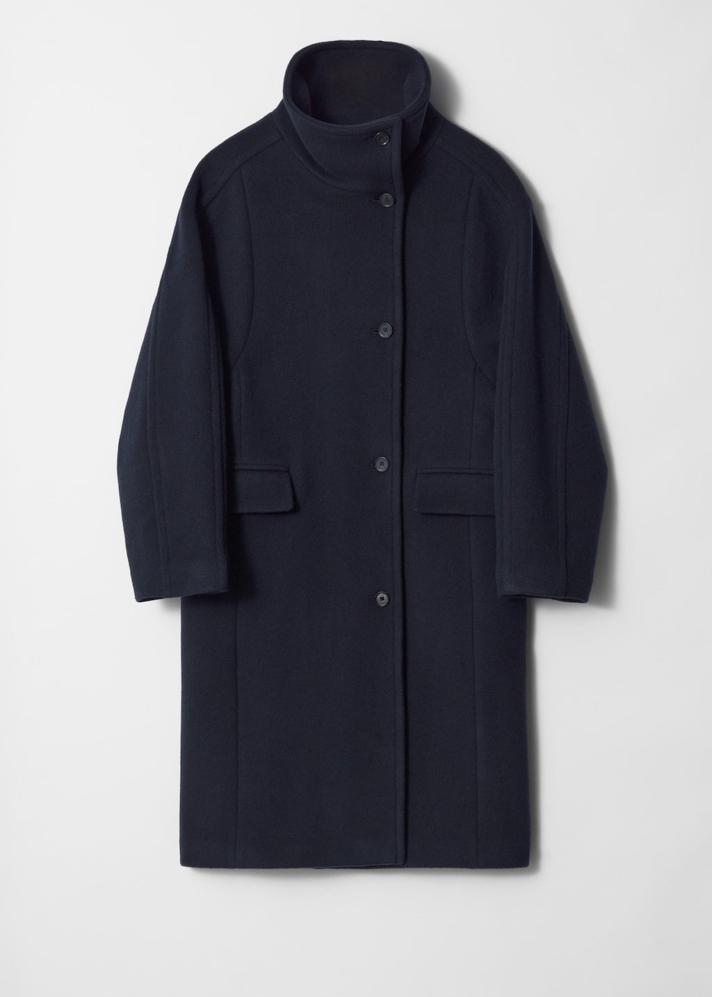Image of Funnel-Neck Wool Coat