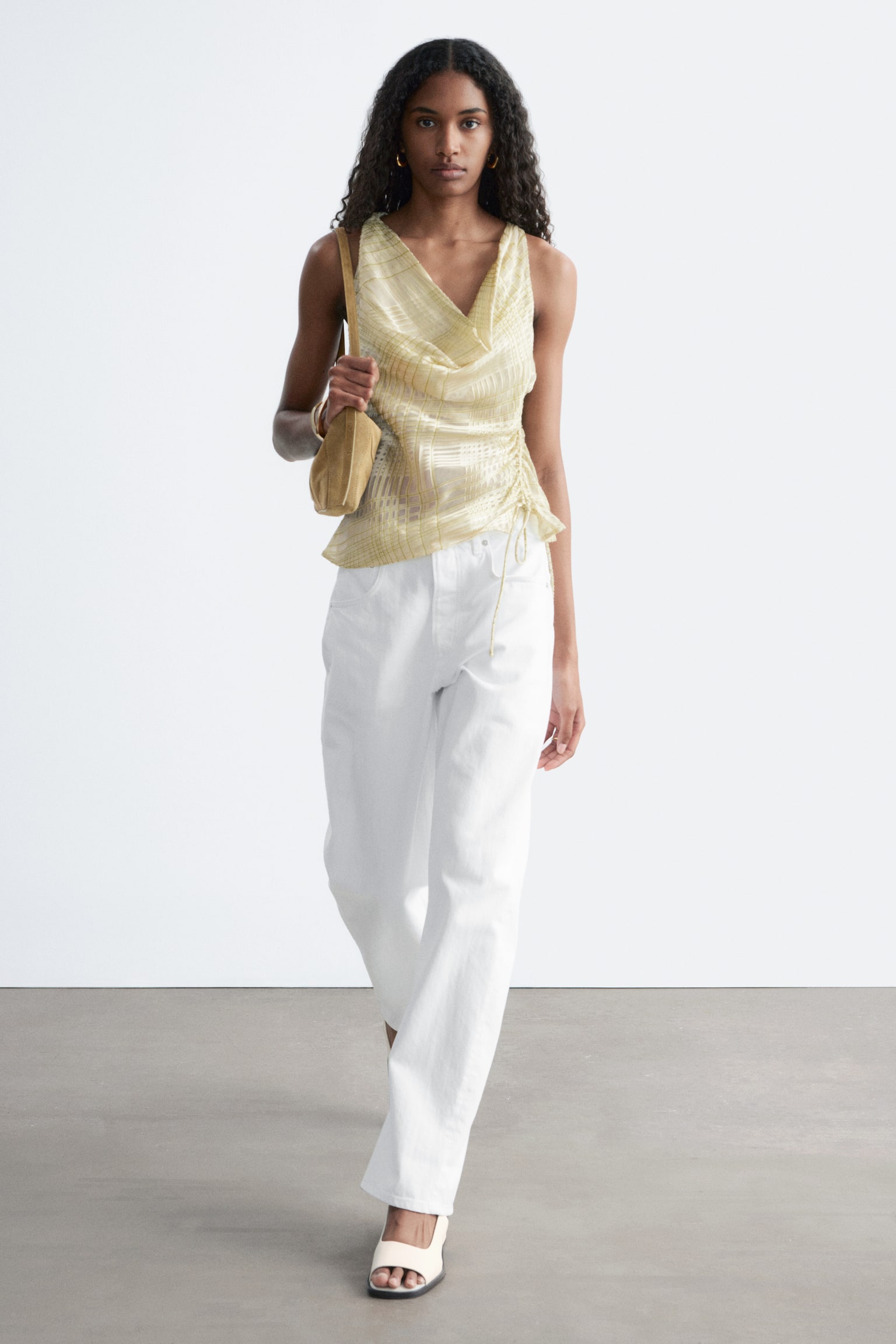 Top cu Guler Tip Batic și Șnur - Yellow/Negru/Imprimeu Floral/Turcoaz Deschis - 3