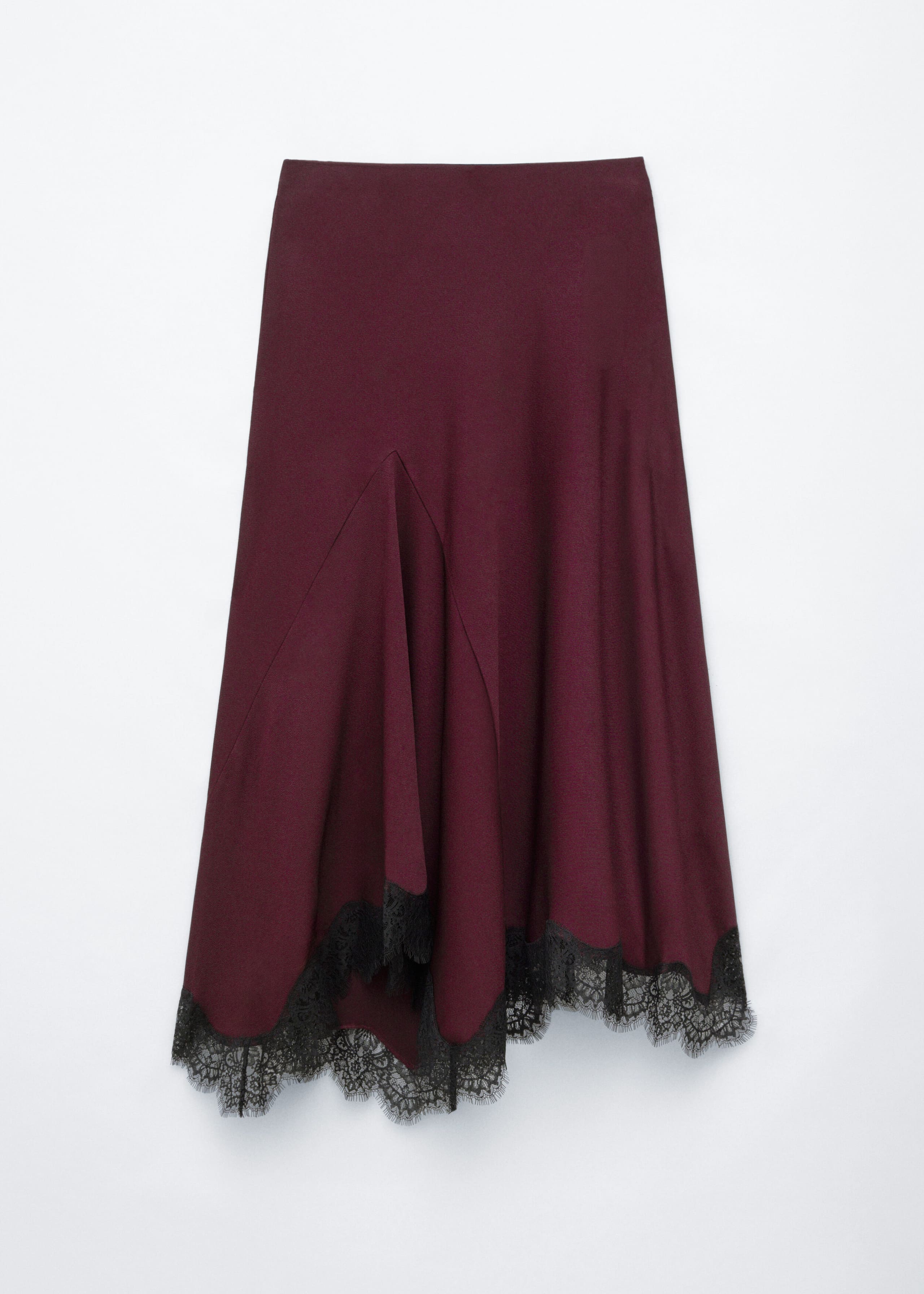 Lace-Detail Long Skirt - Dark Red - Still Life