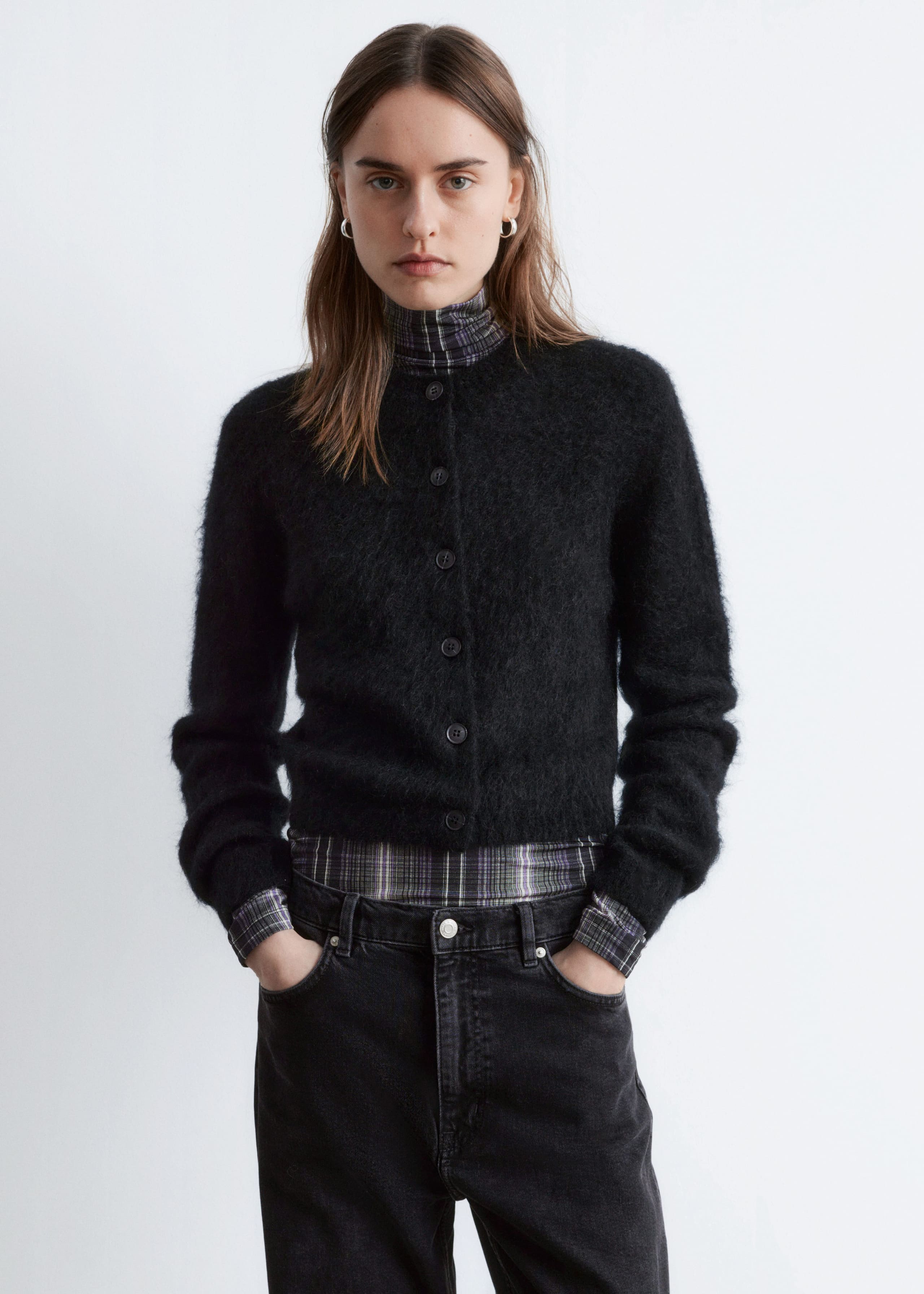Image of Mohair-Blend Brushed Cardigan