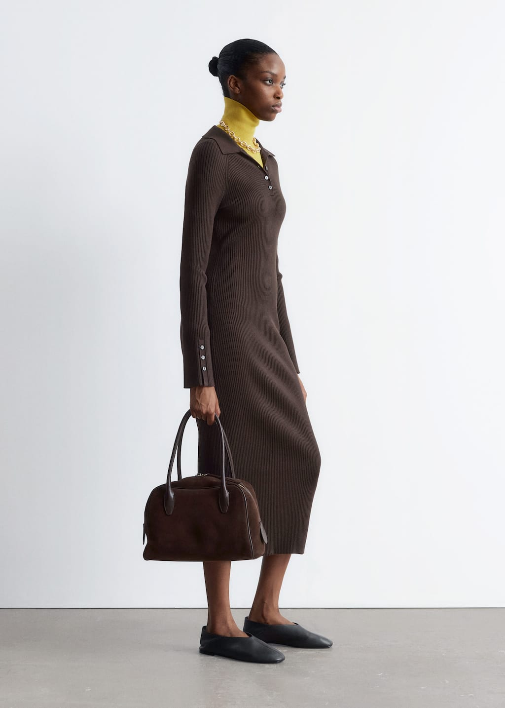 Image of Rib-Knit Polo Midi Dress