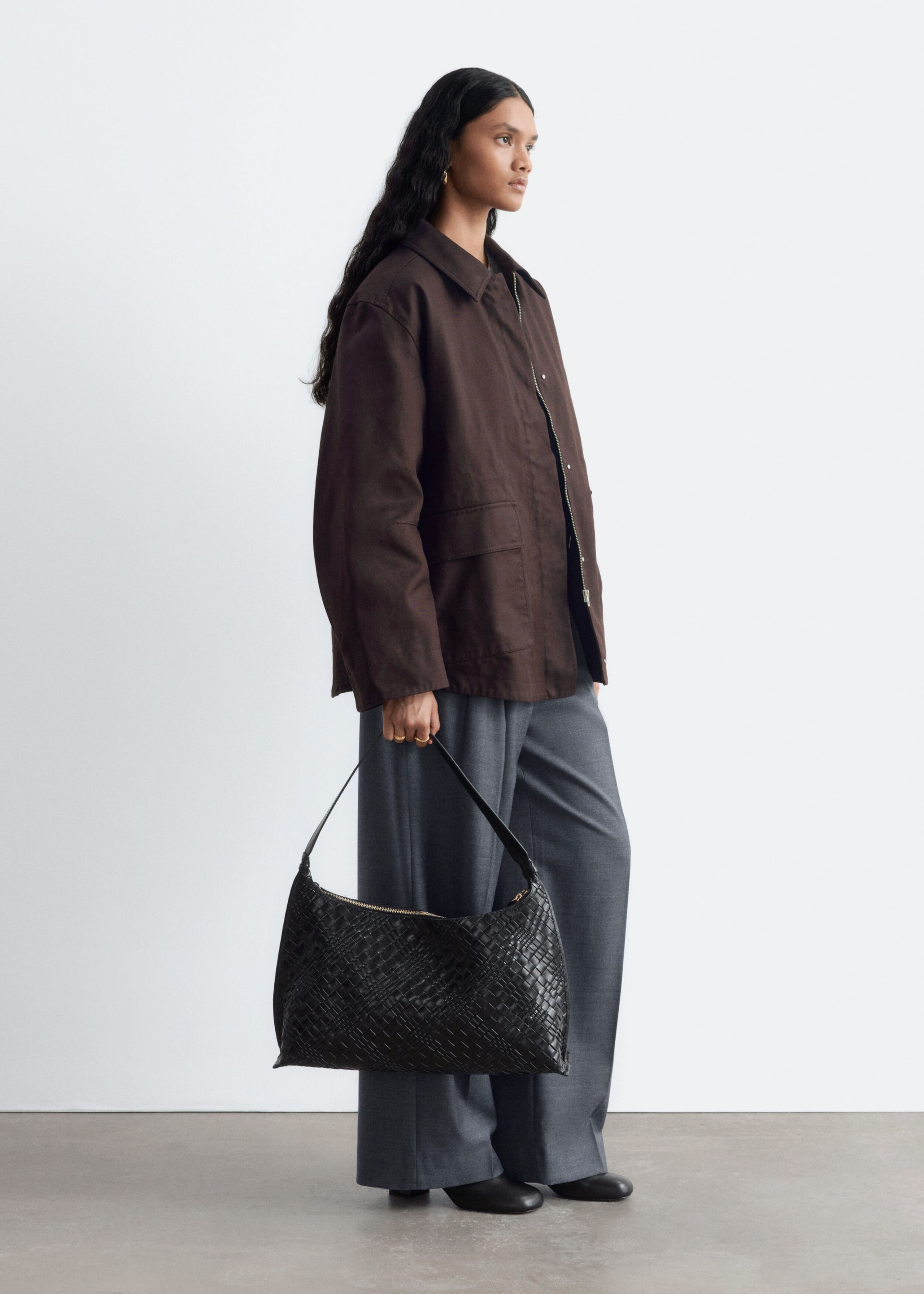 Oversized Drawstring Utility Jacket - Dark Brown - Still Life