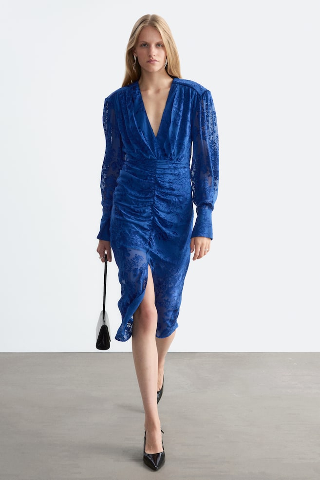 Vestido em chiffon de mistura de seda - Azul/Flores - 1