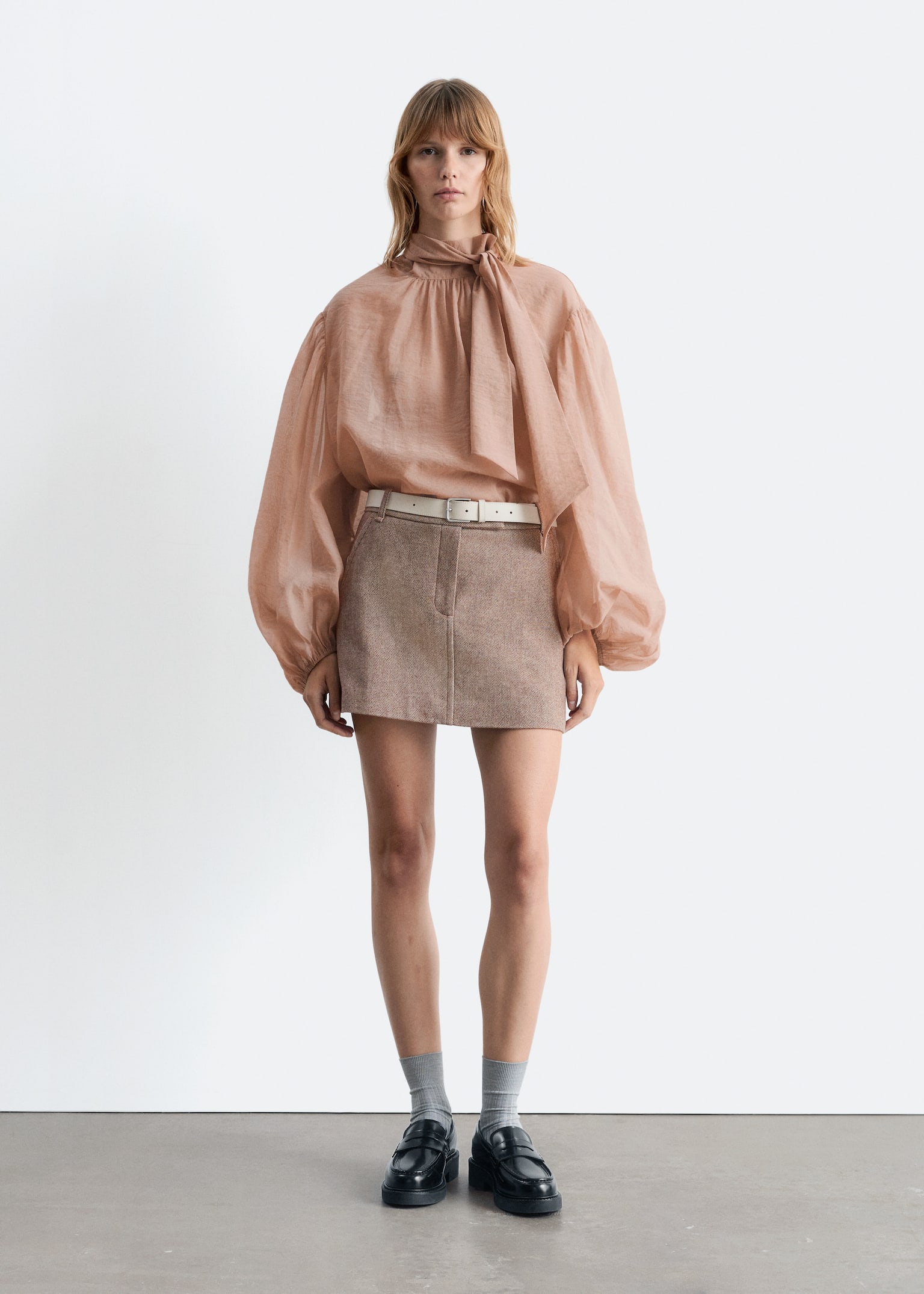 Wool Mini Skirt - Taupe - 6