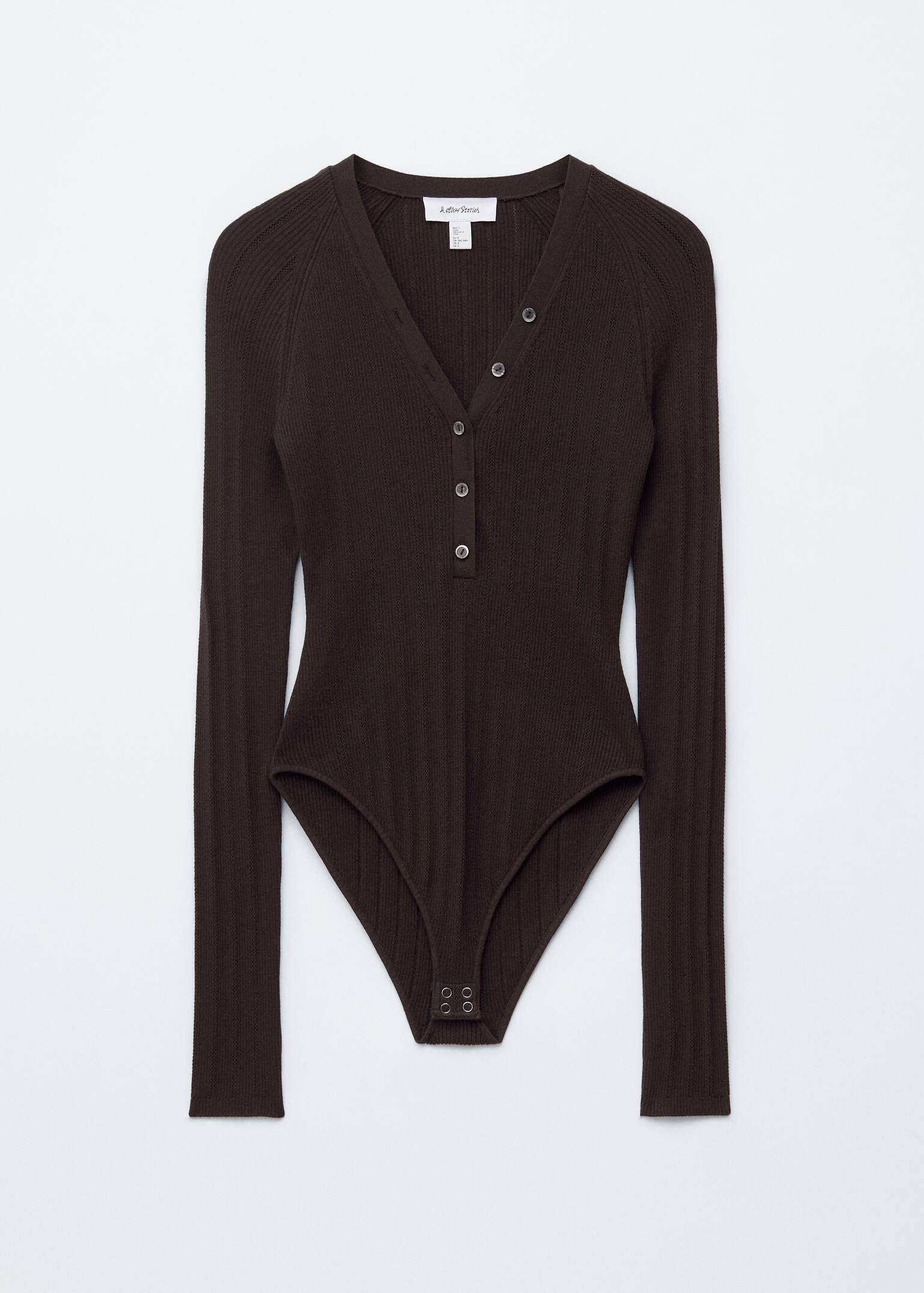 Rippstrick-Body mit langen Ärmeln - Dunkelbraun/Olivbraun/Weiß - 1