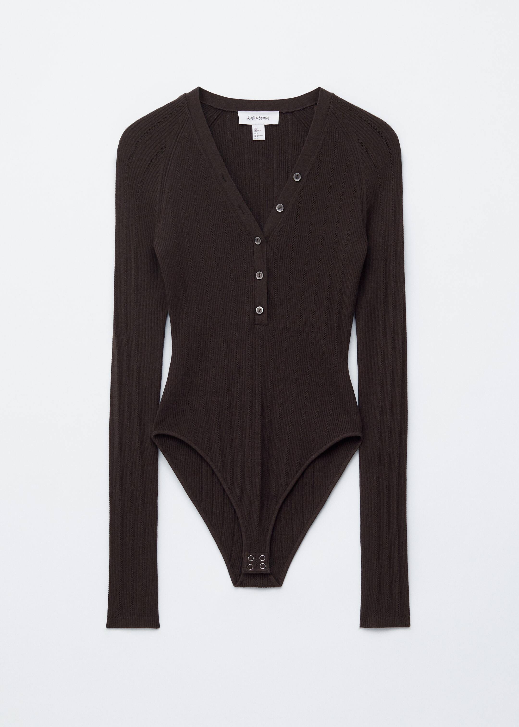 View larger image: Long-Sleeve Rib-Knit Bodysuit - Dark Brown - Ladies | H&M GB 6