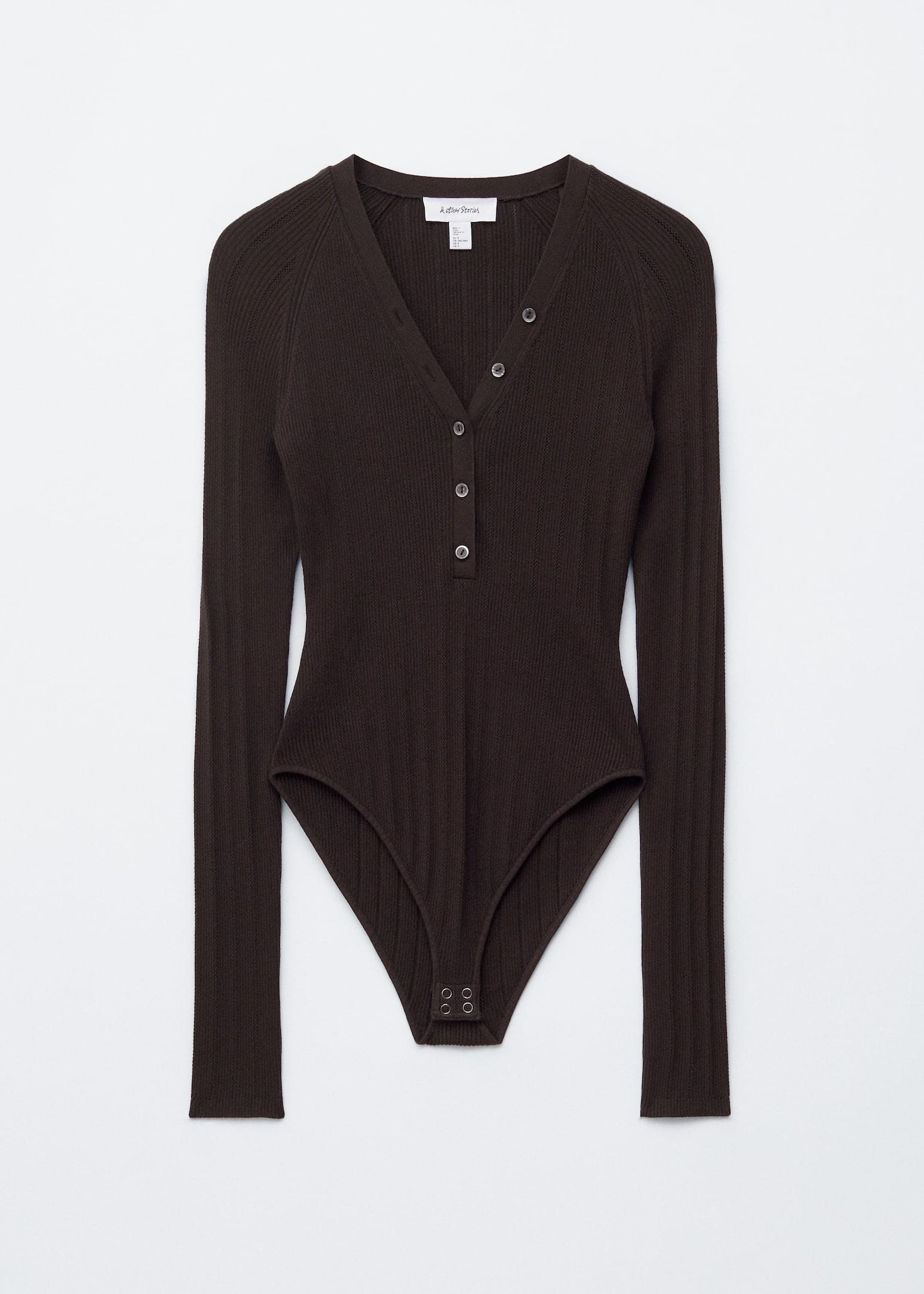 Long-Sleeve Rib-Knit Bodysuit - Dark Brown - 2
