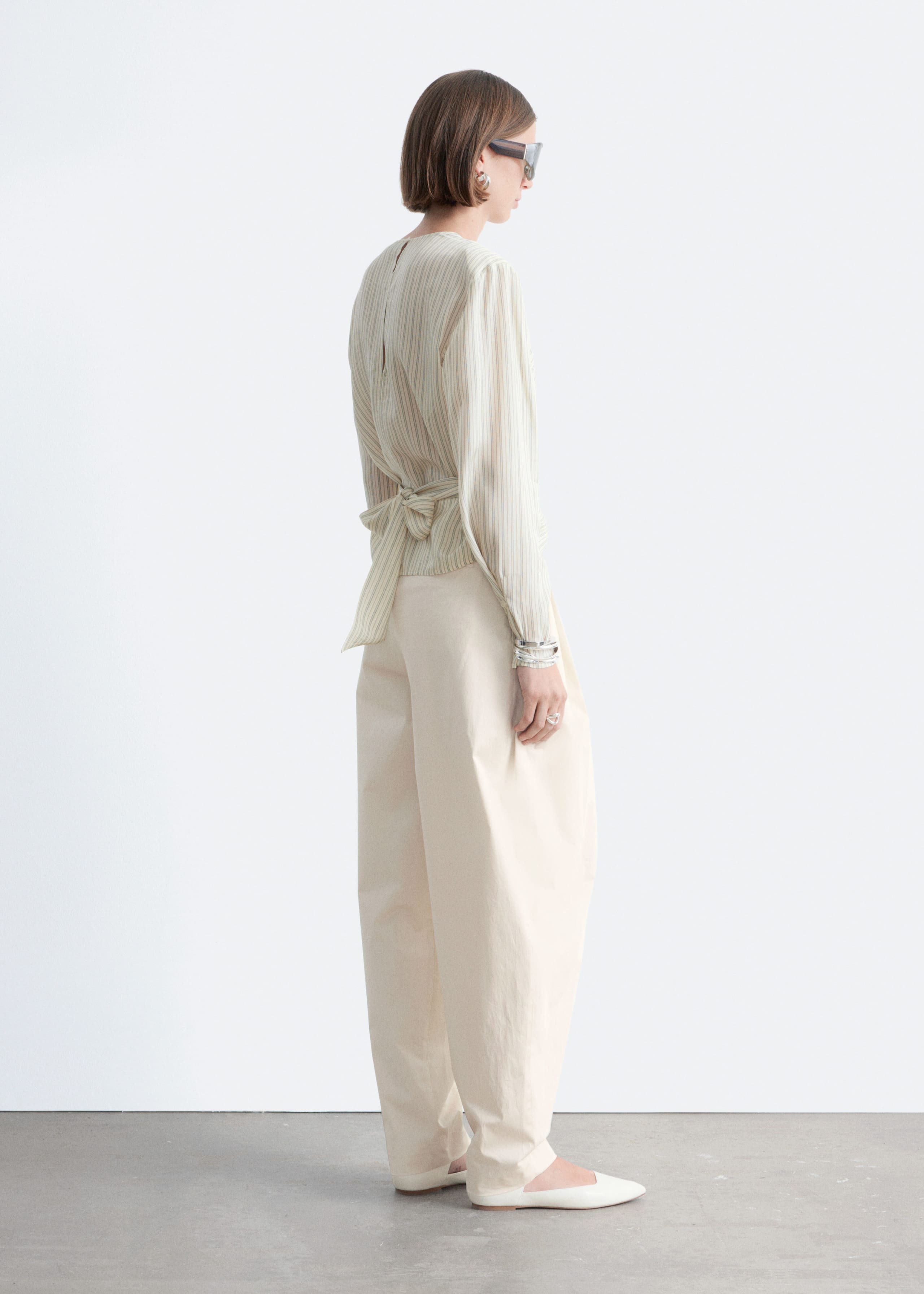 Image of Gathered Tie-Belt Blouse