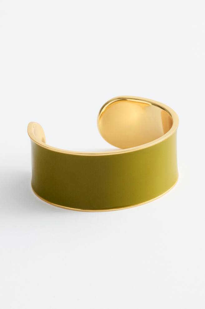 Two-Tone Cuff Bracelet - Khaki Green/Gold - 1