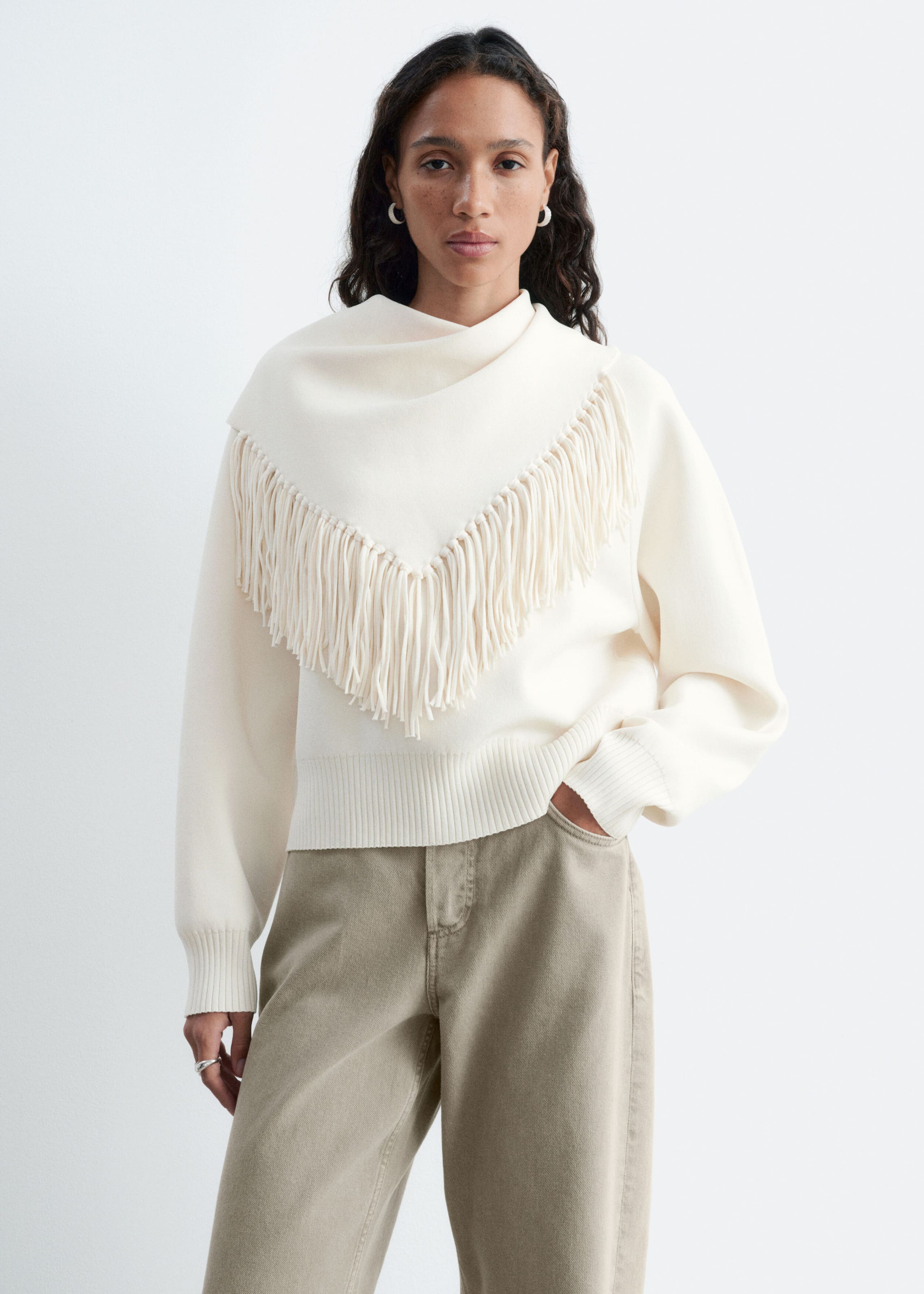 Jersey de punto con detalle de pañuelo - Blanco roto - Bodegón