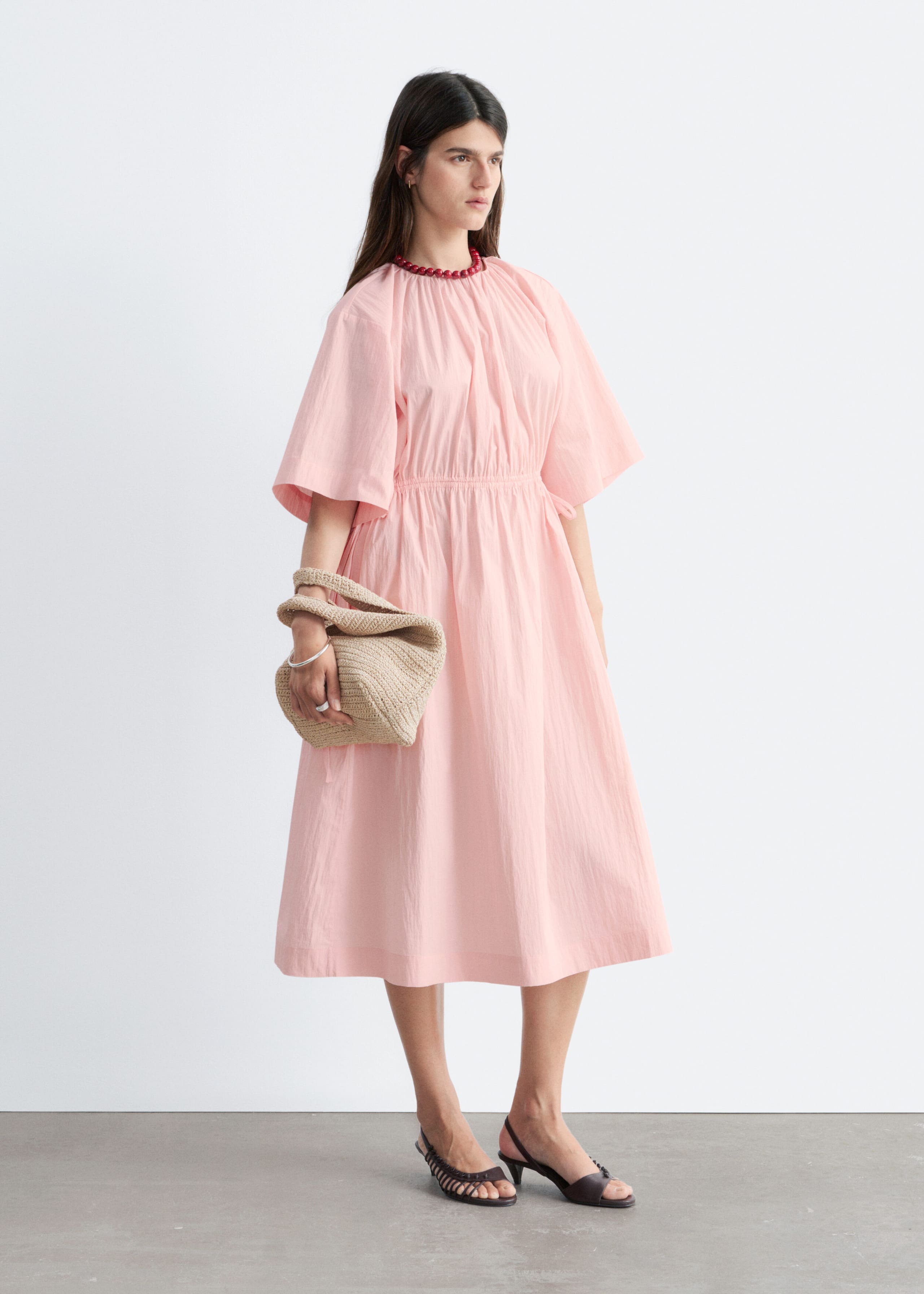 Drawstring Midi Dress - Beige - Lookbook