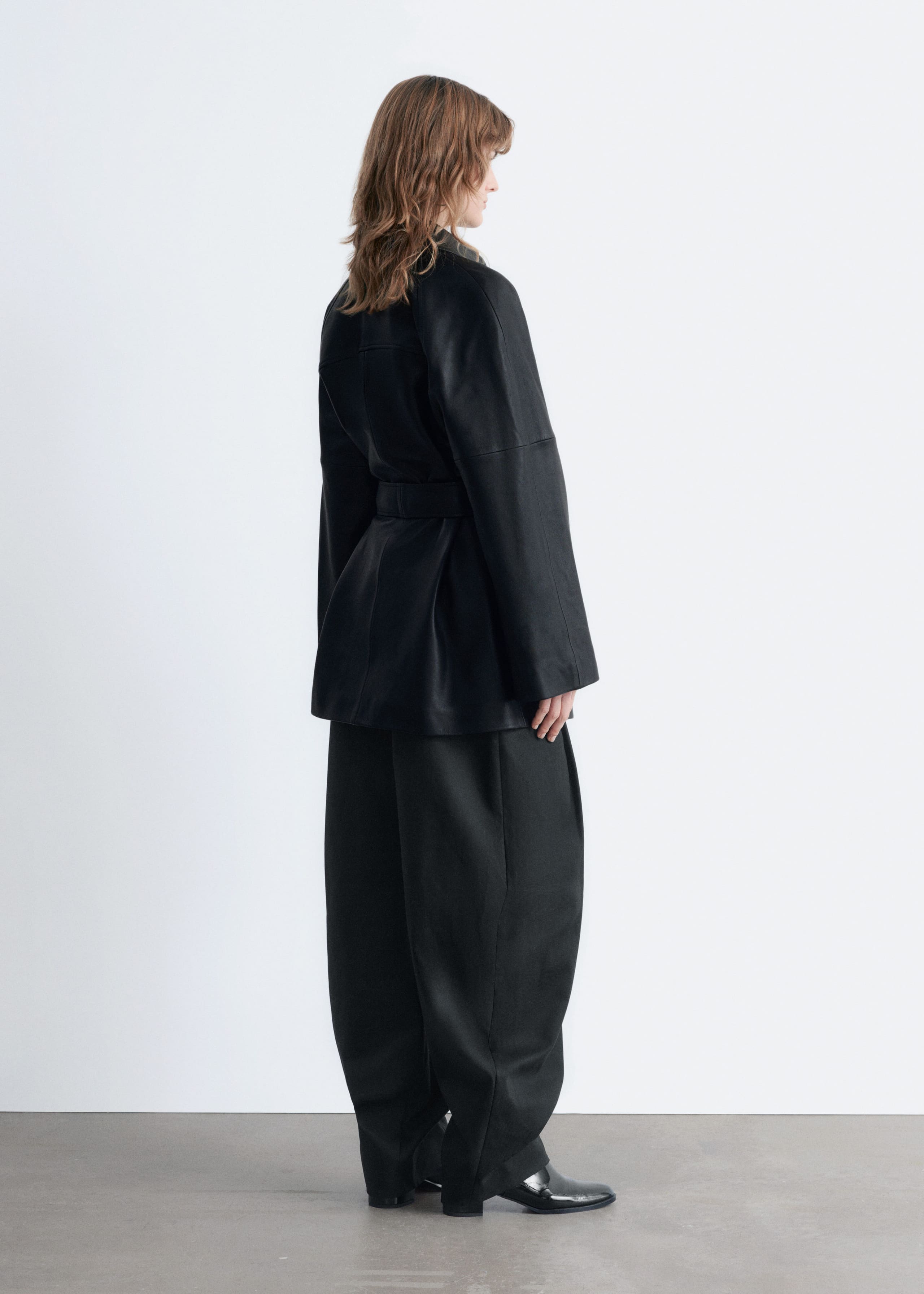 Image of Tie-Belt Leather Coat