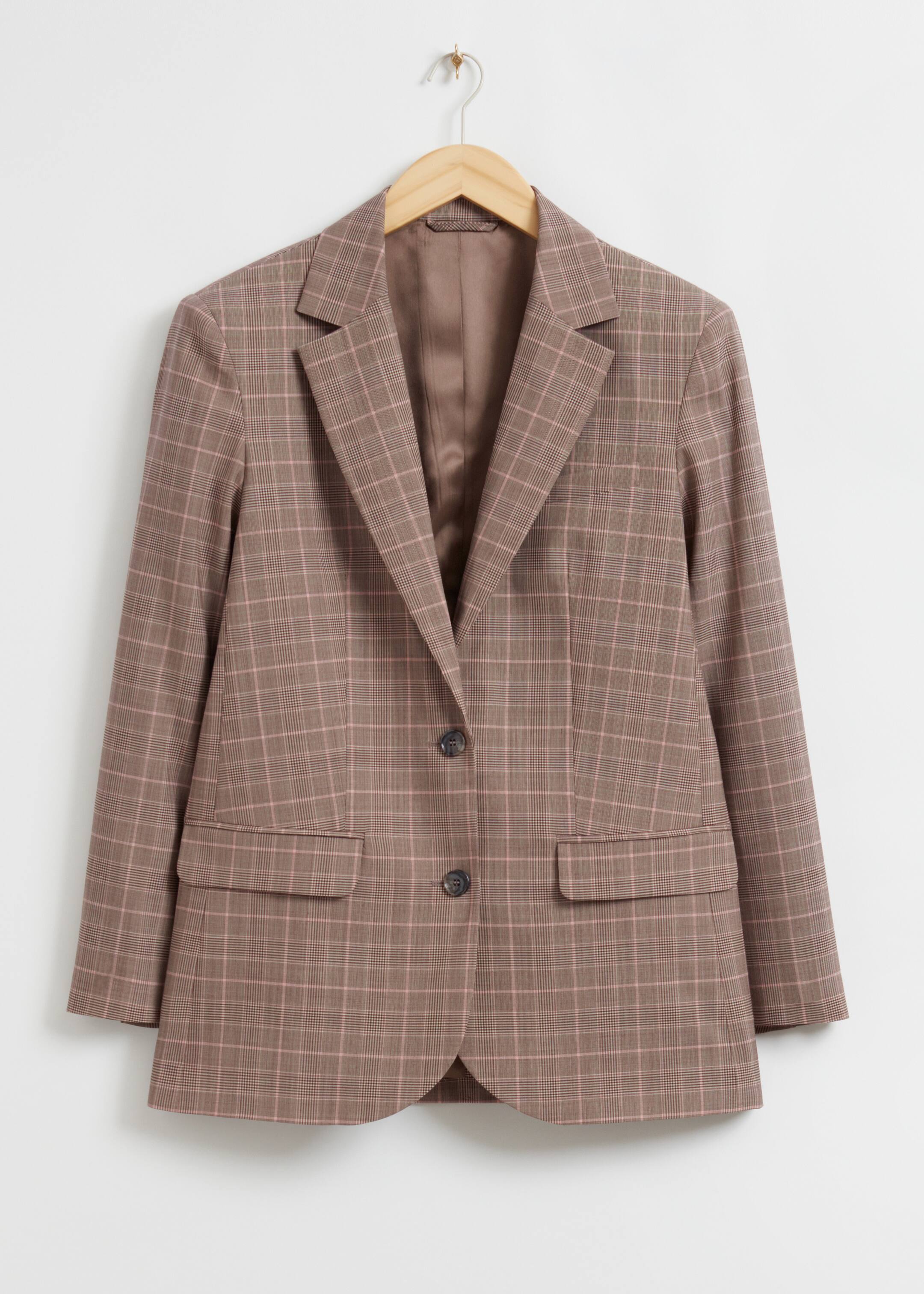 Ingrandisci l'immagine: Oversized Padded Shoulder Blazer - Light Brown Checked - DONNA | H&M CH 1