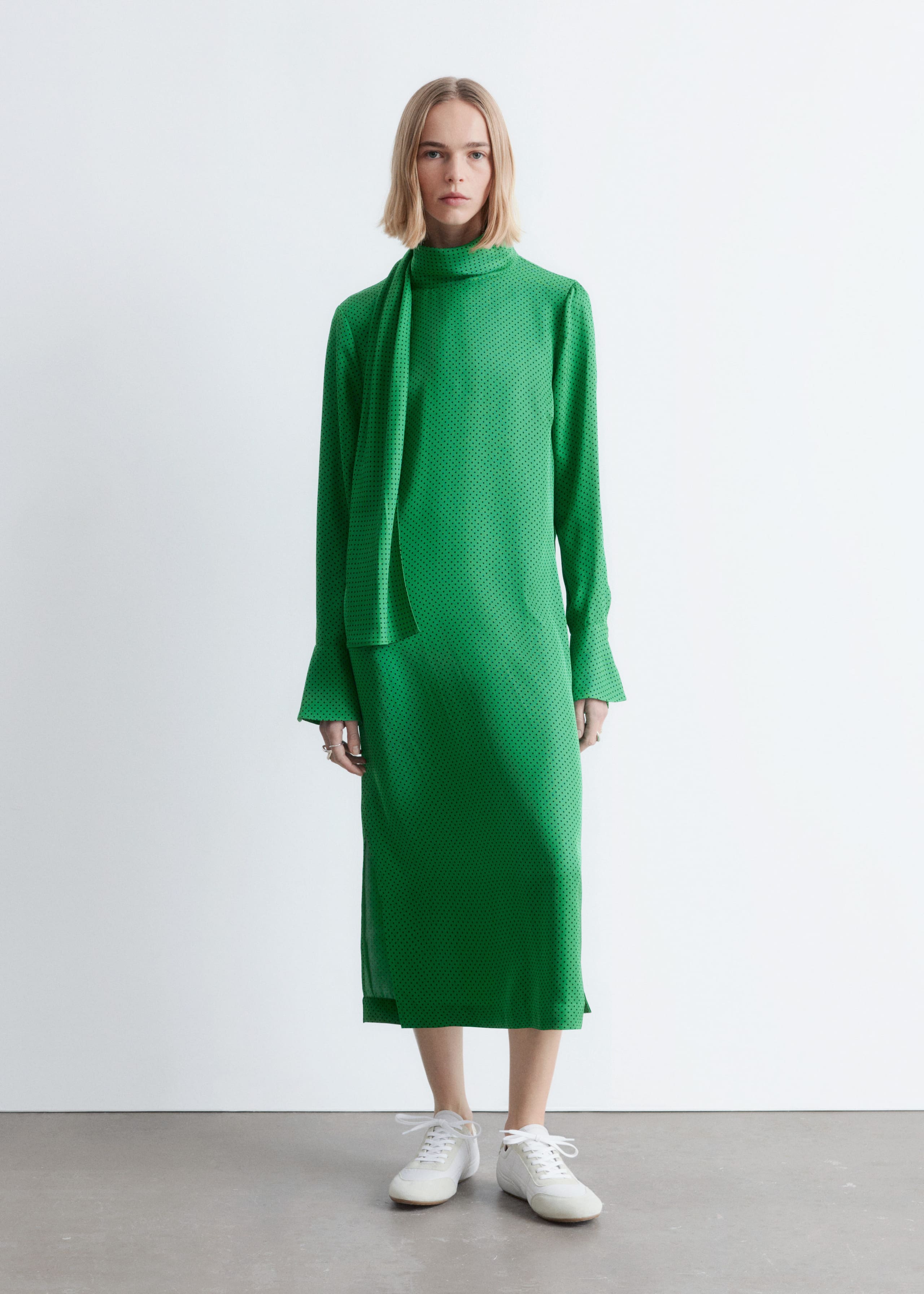 Image of Scarf-Neck Midi Dress