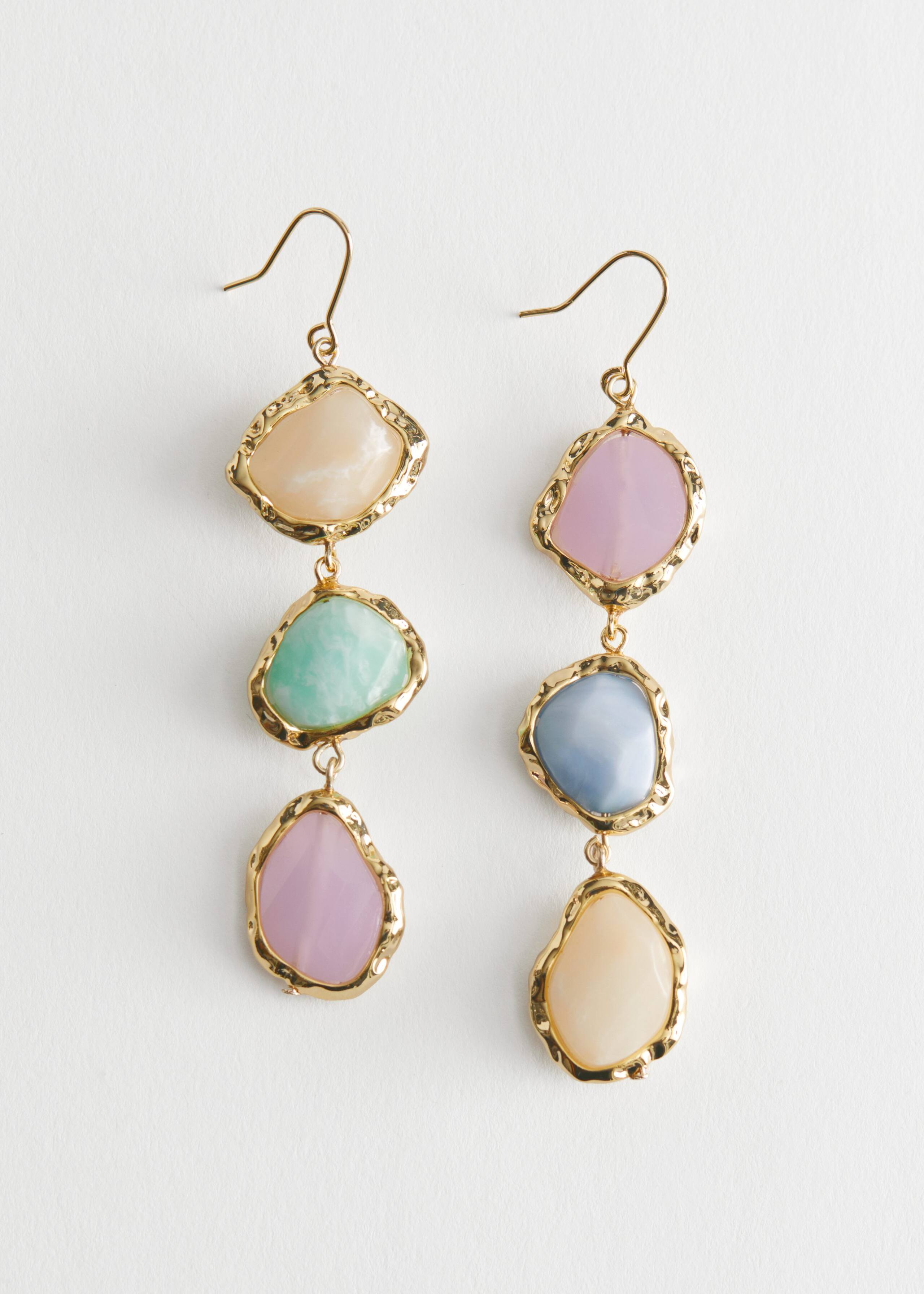 Dangling Gemstone Pendant Earrings - Pink - Bodegón