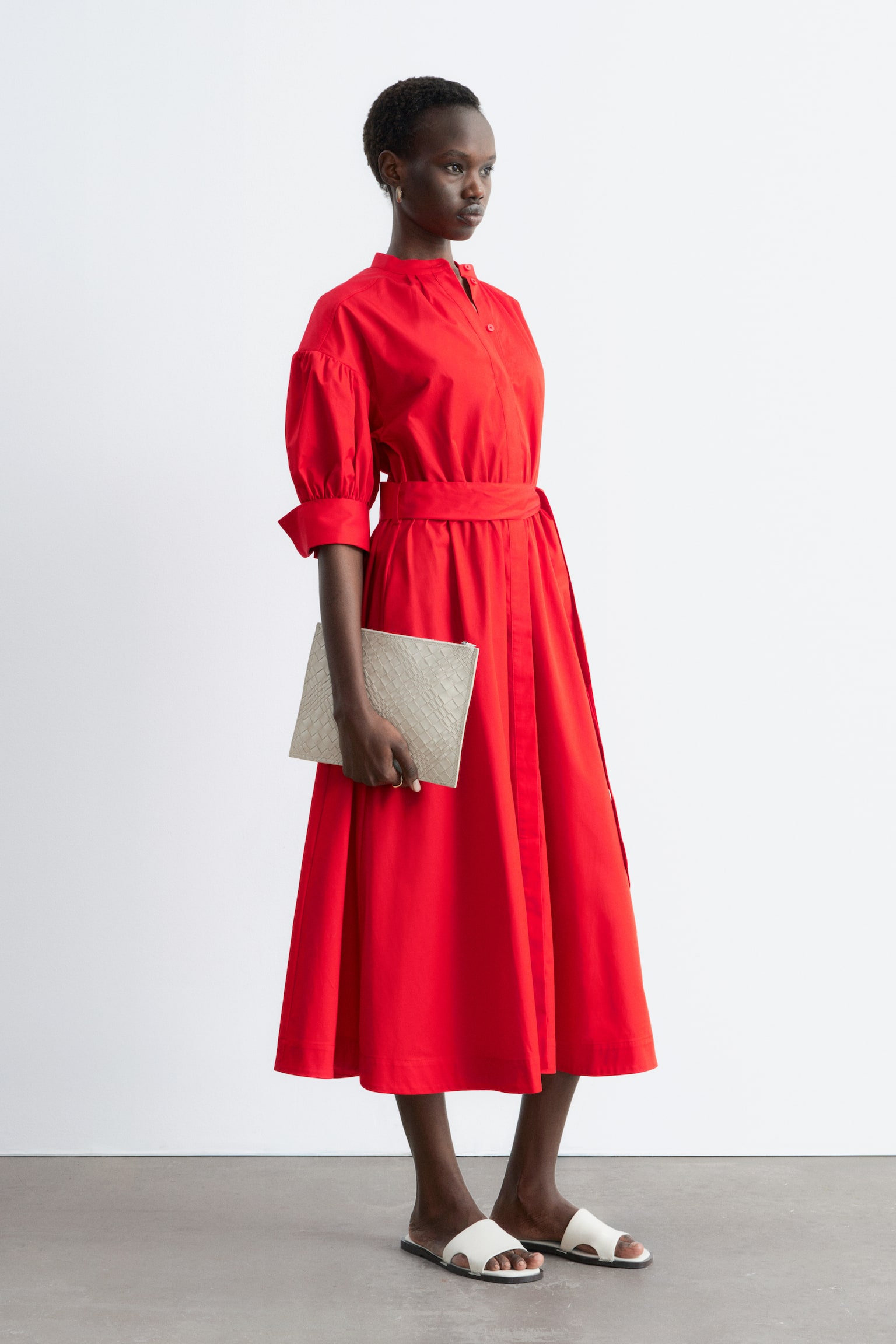 Rochie Maxi Din Bumbac-Roșu - 3
