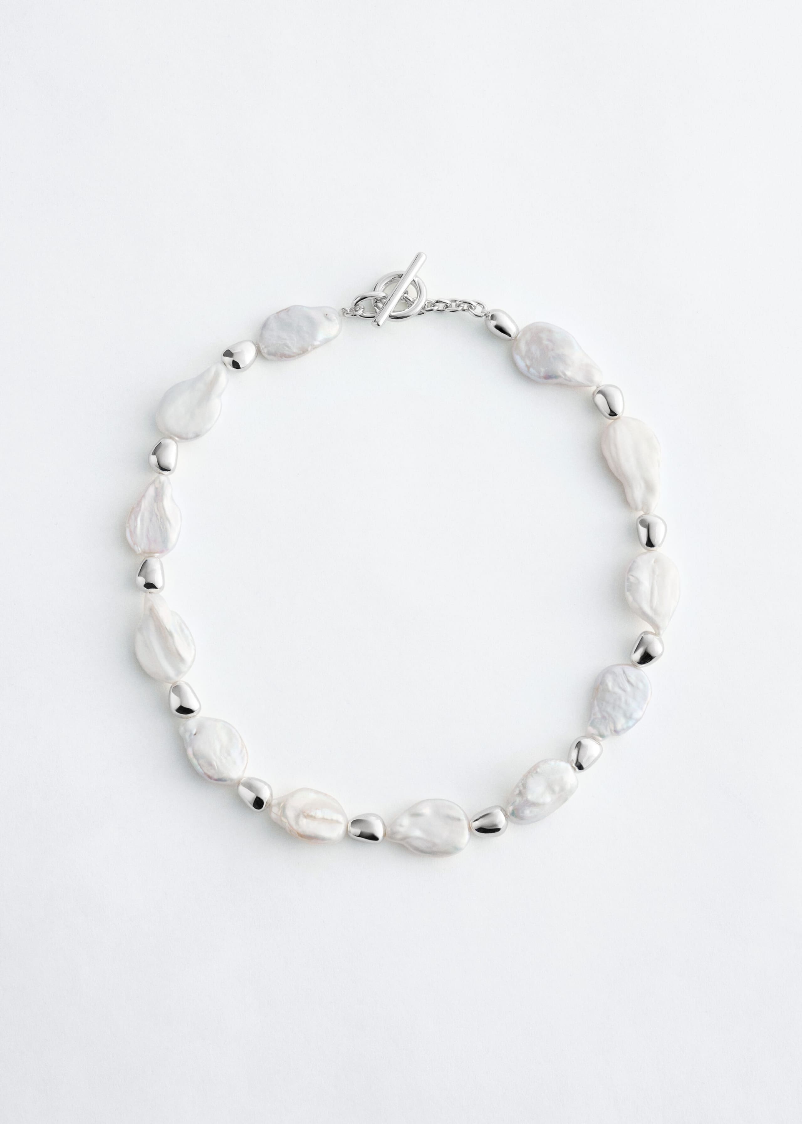 Chunky Freshwater Pearl Necklace - White/Silver - Still Life