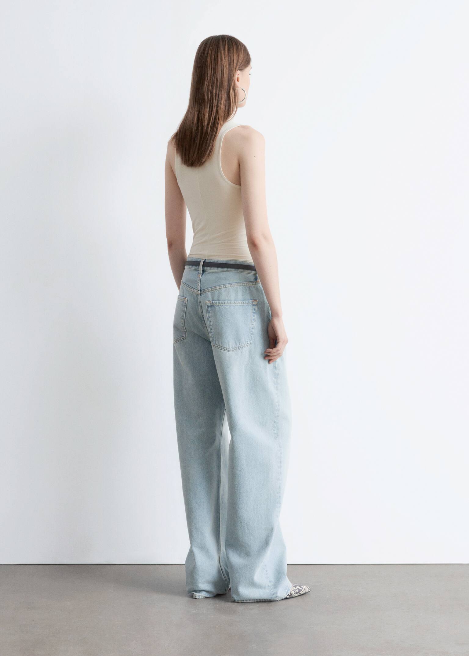 Блуза без ръкави с поло яка - Кремав/Тъмносиво - 4