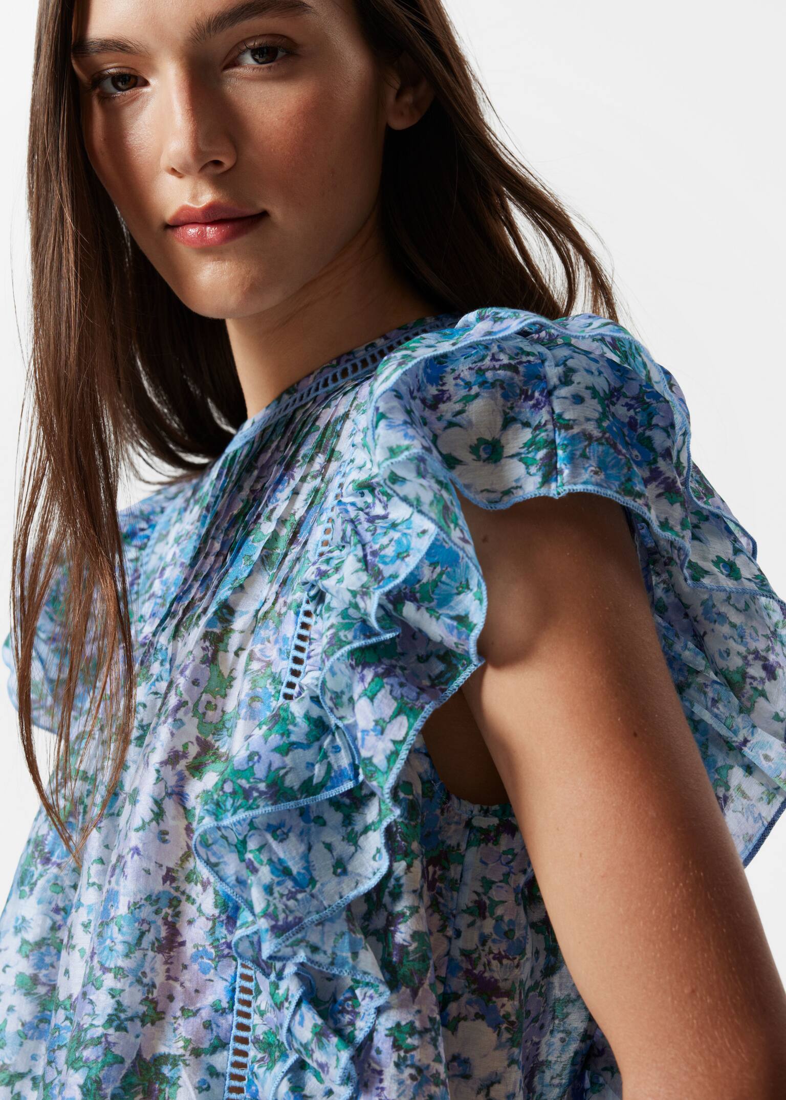 Haut à volants - Motif fleuri bleu/Imprimé floral - 5