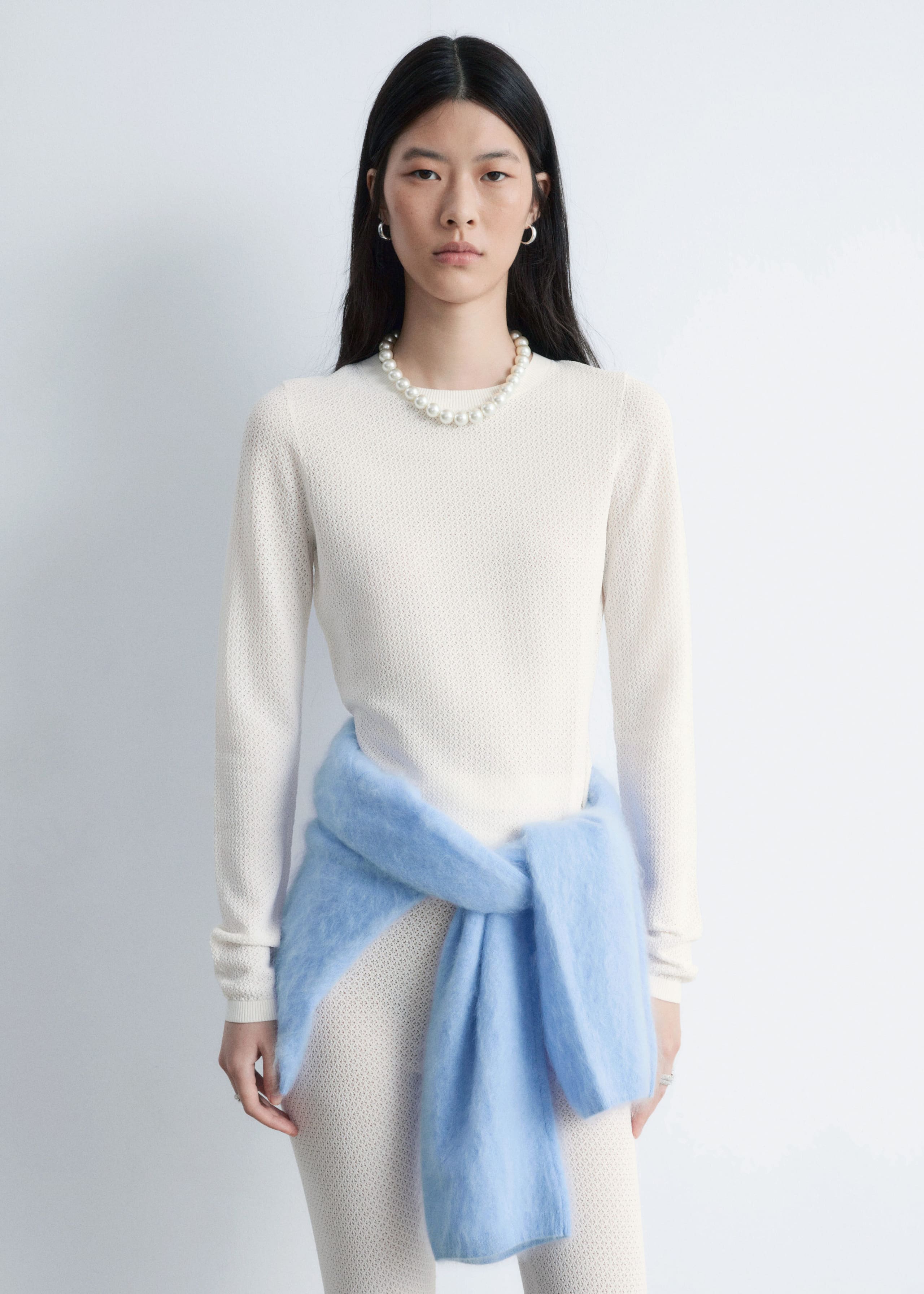 Image of Long-Sleeve Pointelle-Knit Top