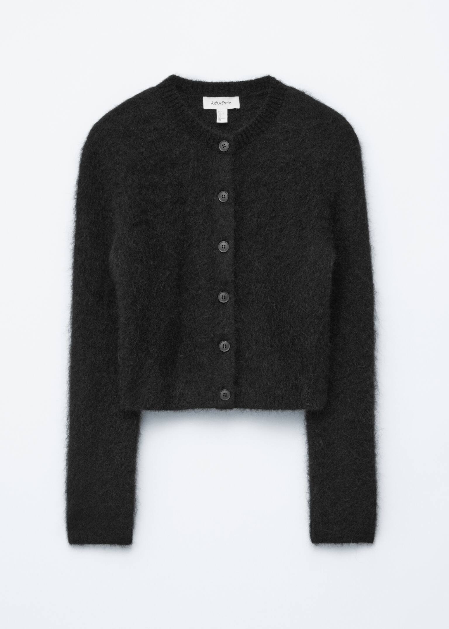 Cardigan i børstet mohairblend - Sort/Kamel/Fersken - 2