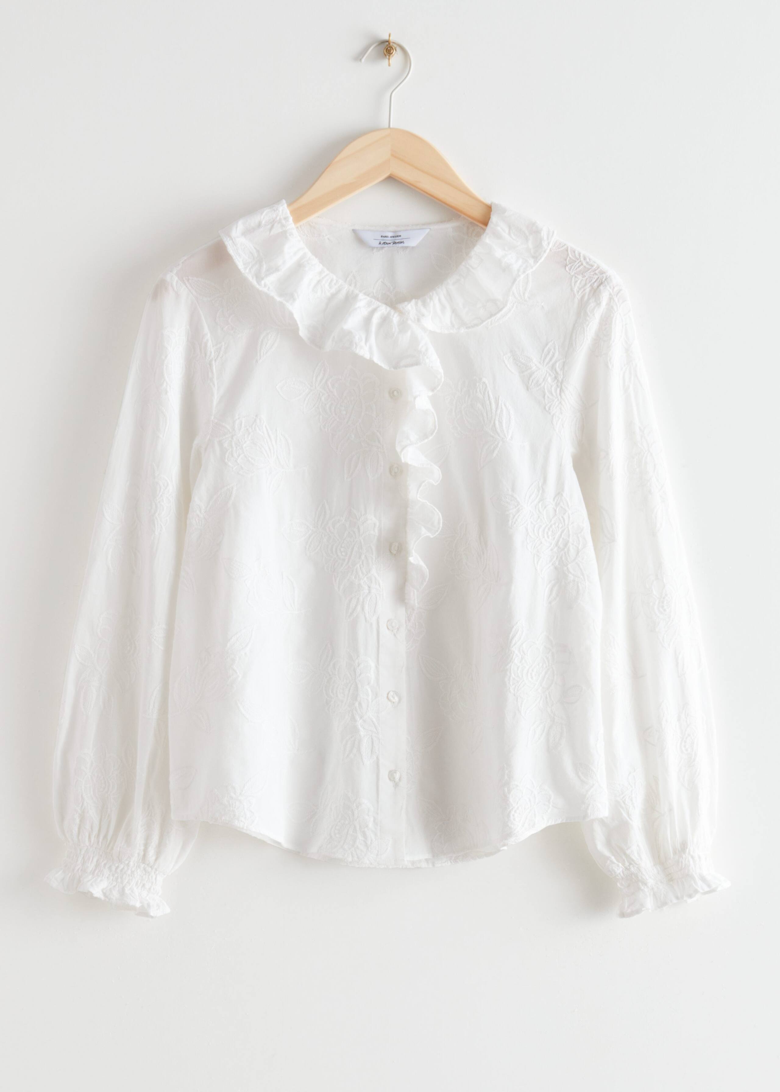 Relaxed Ruffled Blouse - White - Natura morta