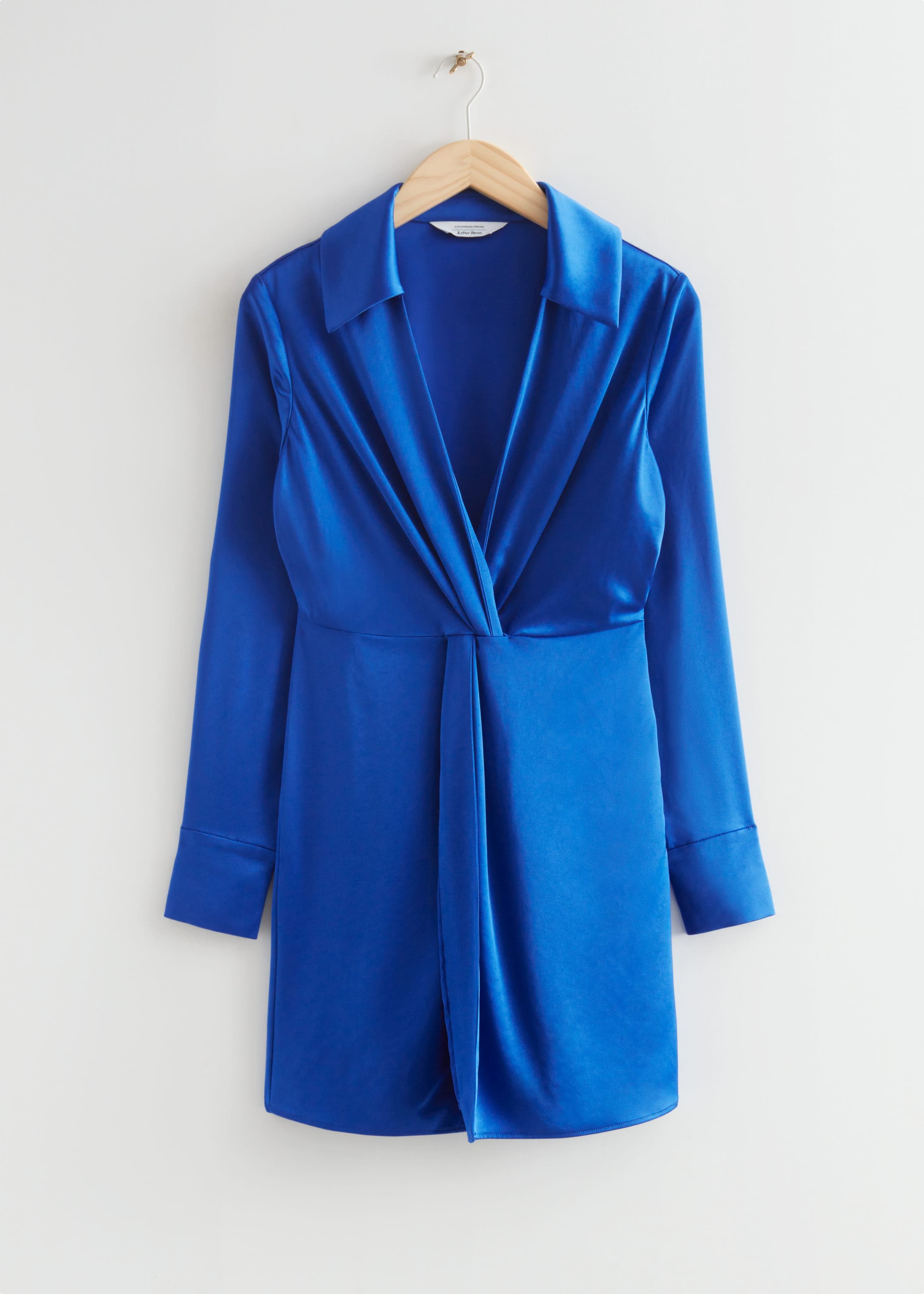 Twisted Front Satin Shirt Dress - Bright Blue - Still Life