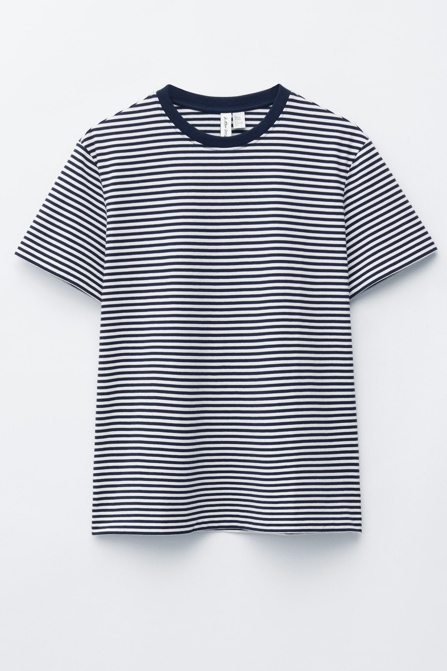 Camiseta de algodón con cuello redondo - Rayas azul marino/blancas/Negro/Marrón oscuro/Rosa claro/Amarillo/Azul claro/Rojo/Blanco - 1