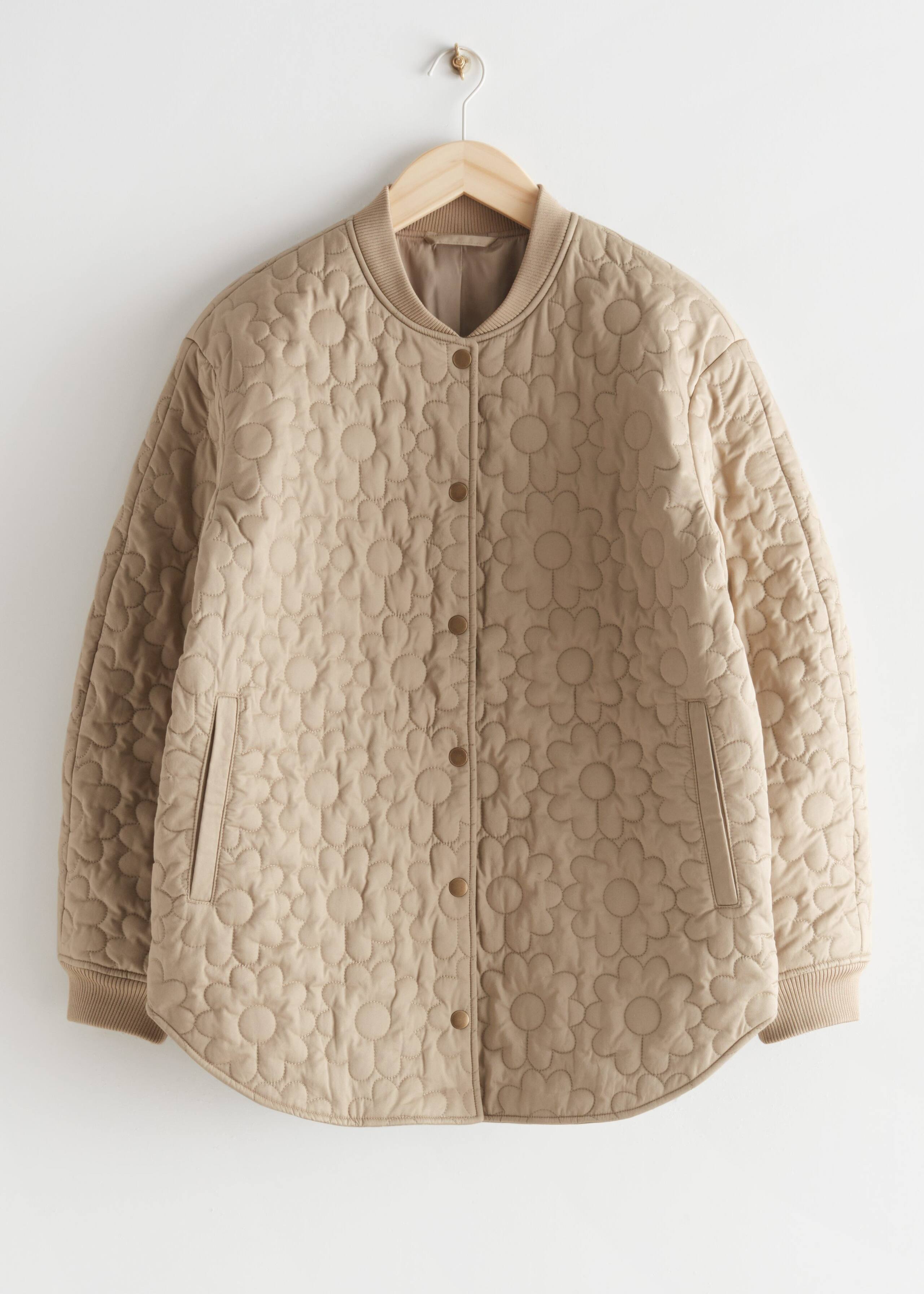 Oversized Floral Quilted Jacket - Khaki - Still Life