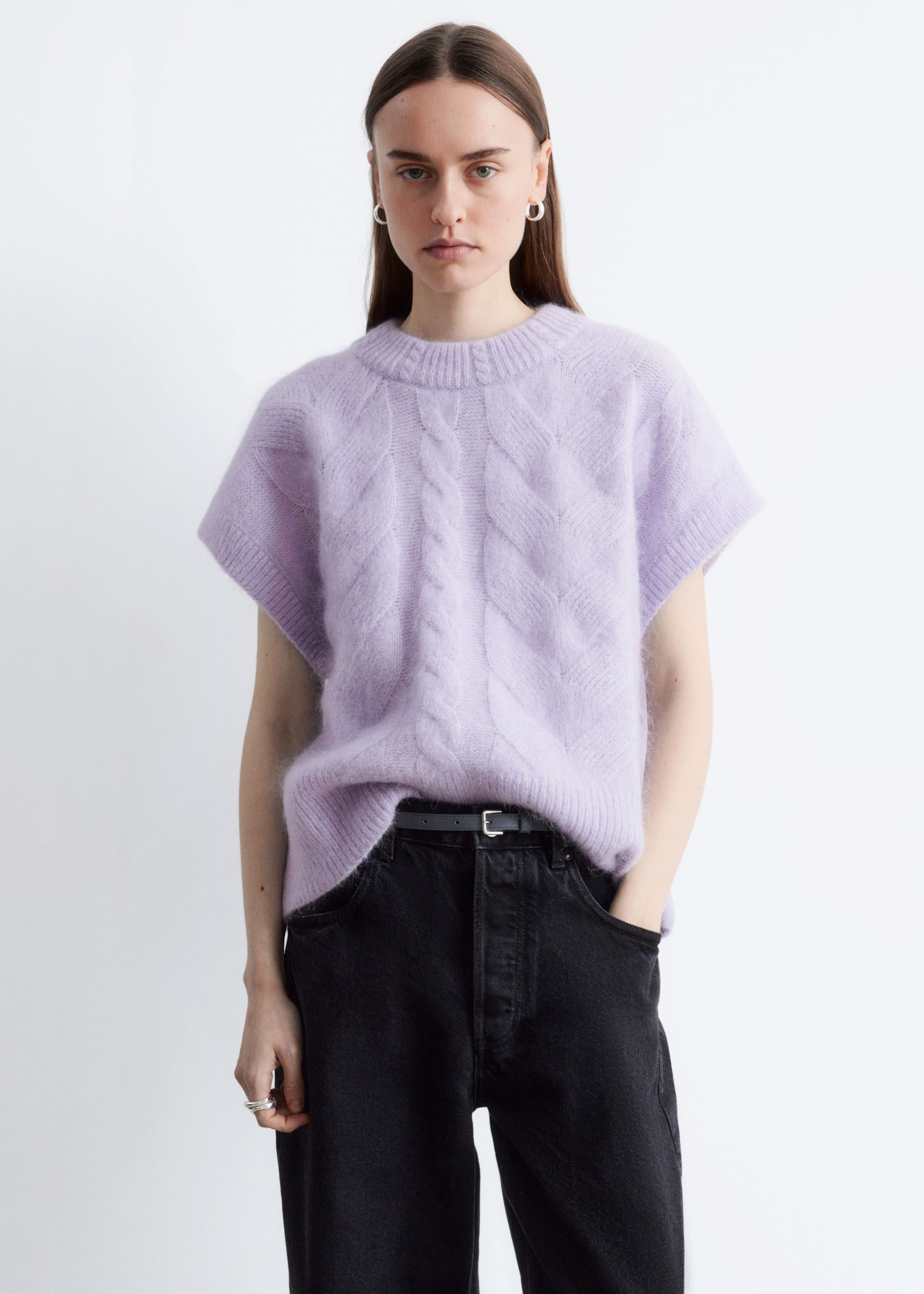 Cable-Knit Mohair-Blend Vest - Pastel Purple - Lookbook