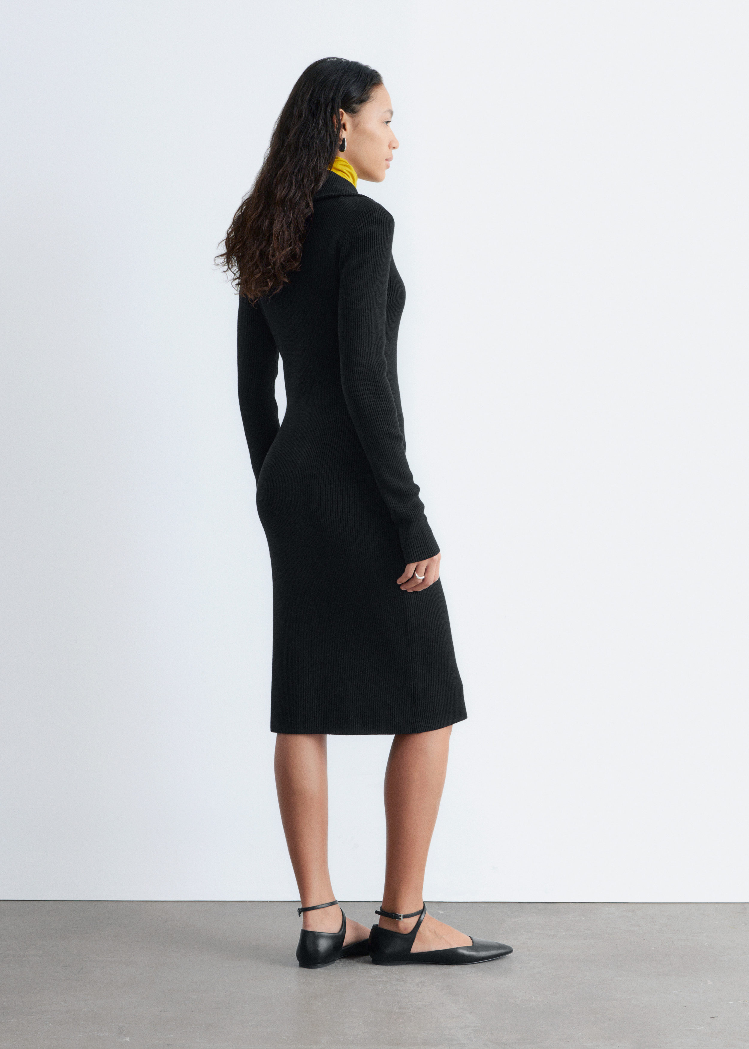 Ribbed Zip-Front Midi Dress - Black - & Other Stories US