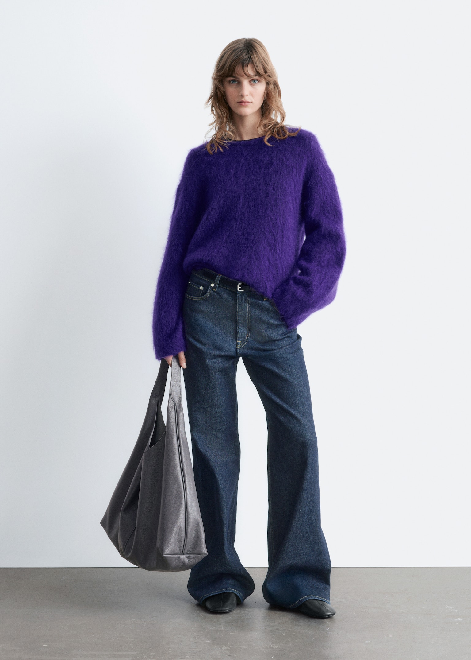 Pullover aus einer gebürsteten Mohairmischung - Dunkelviolett/Dunkelbeige - 4