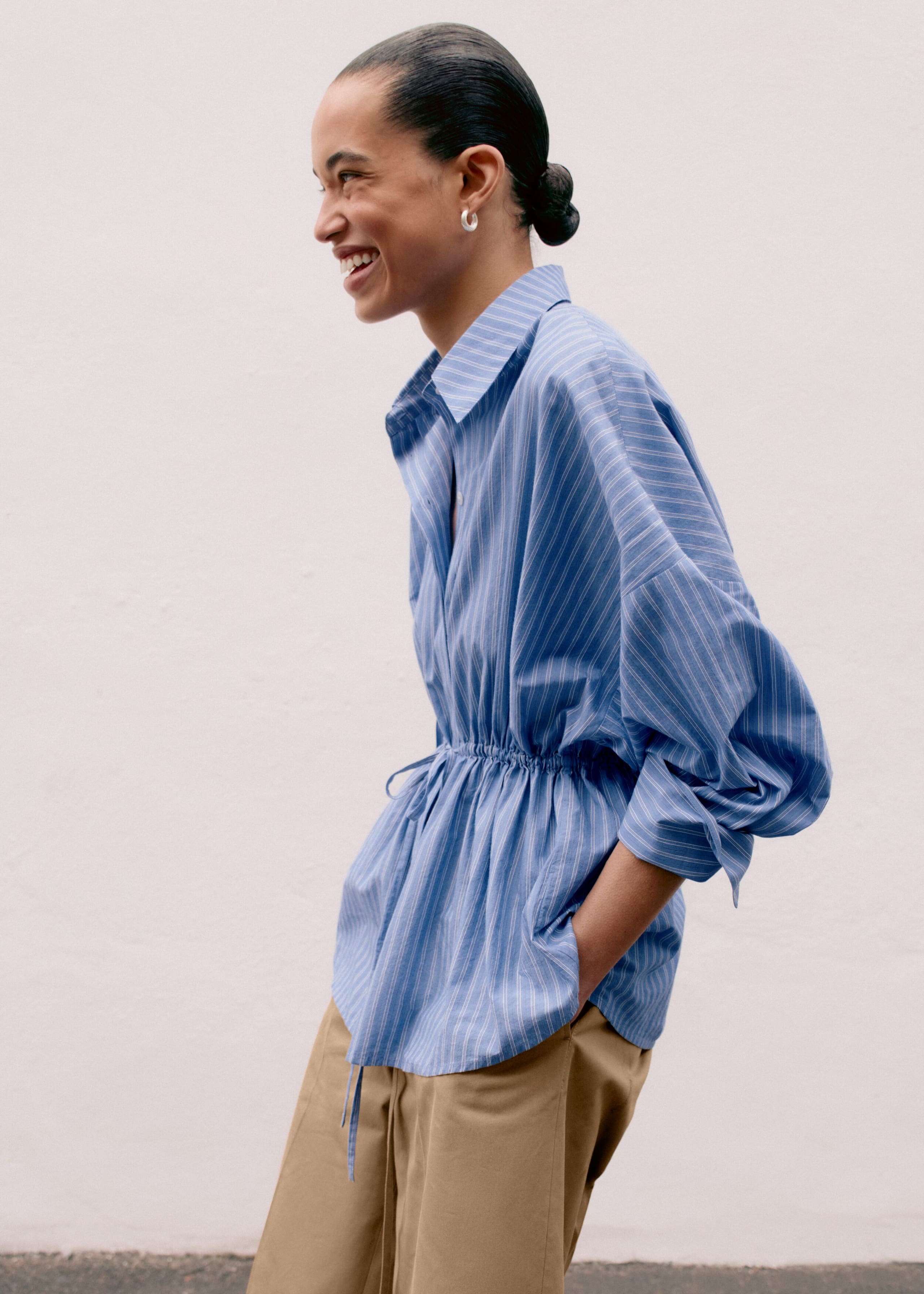 Image of Cotton Poplin Drawstring Shirt