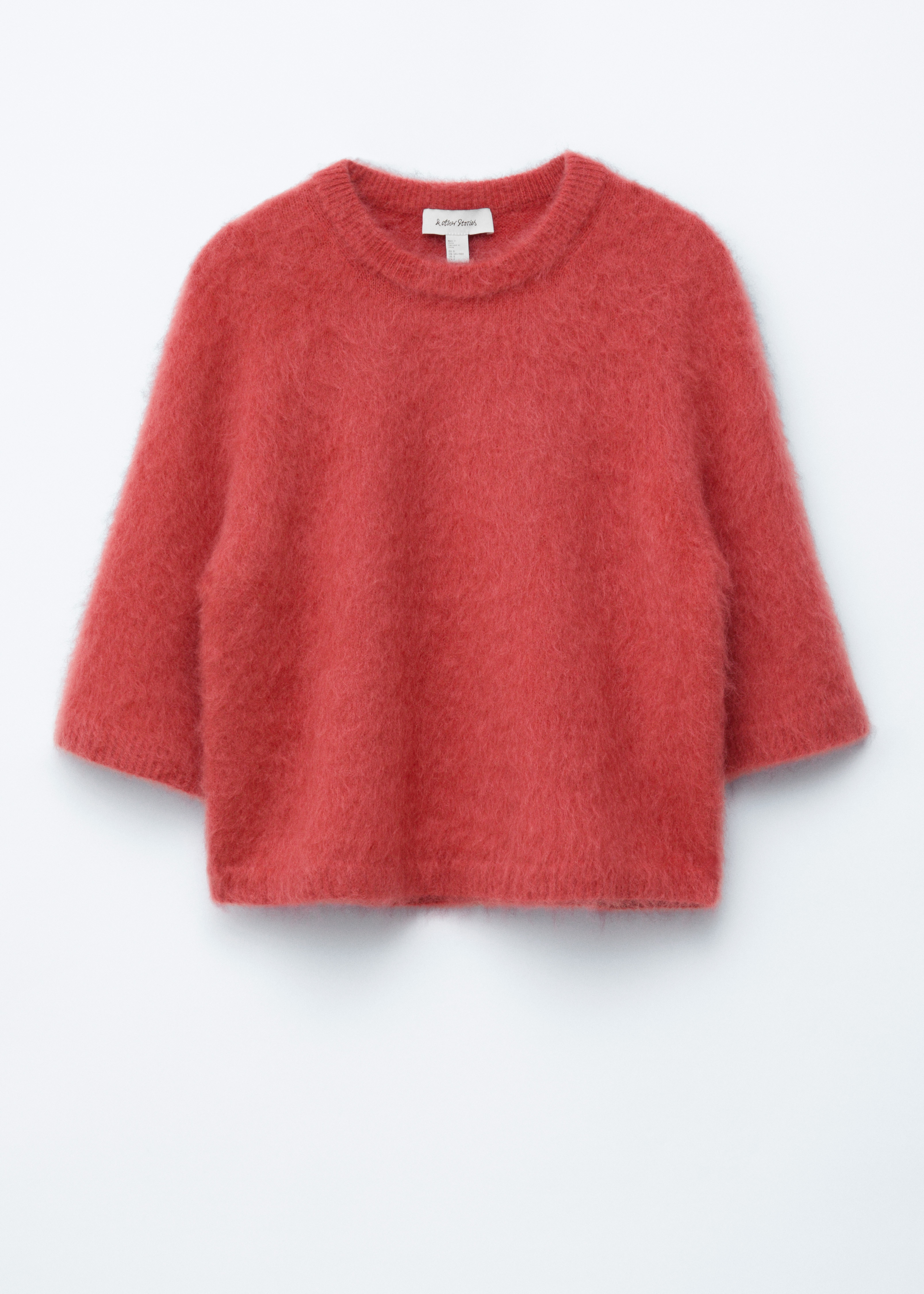 Плетена тениска от мохерена смес - Червено/Кремав/Тъмножълто/Кафяво