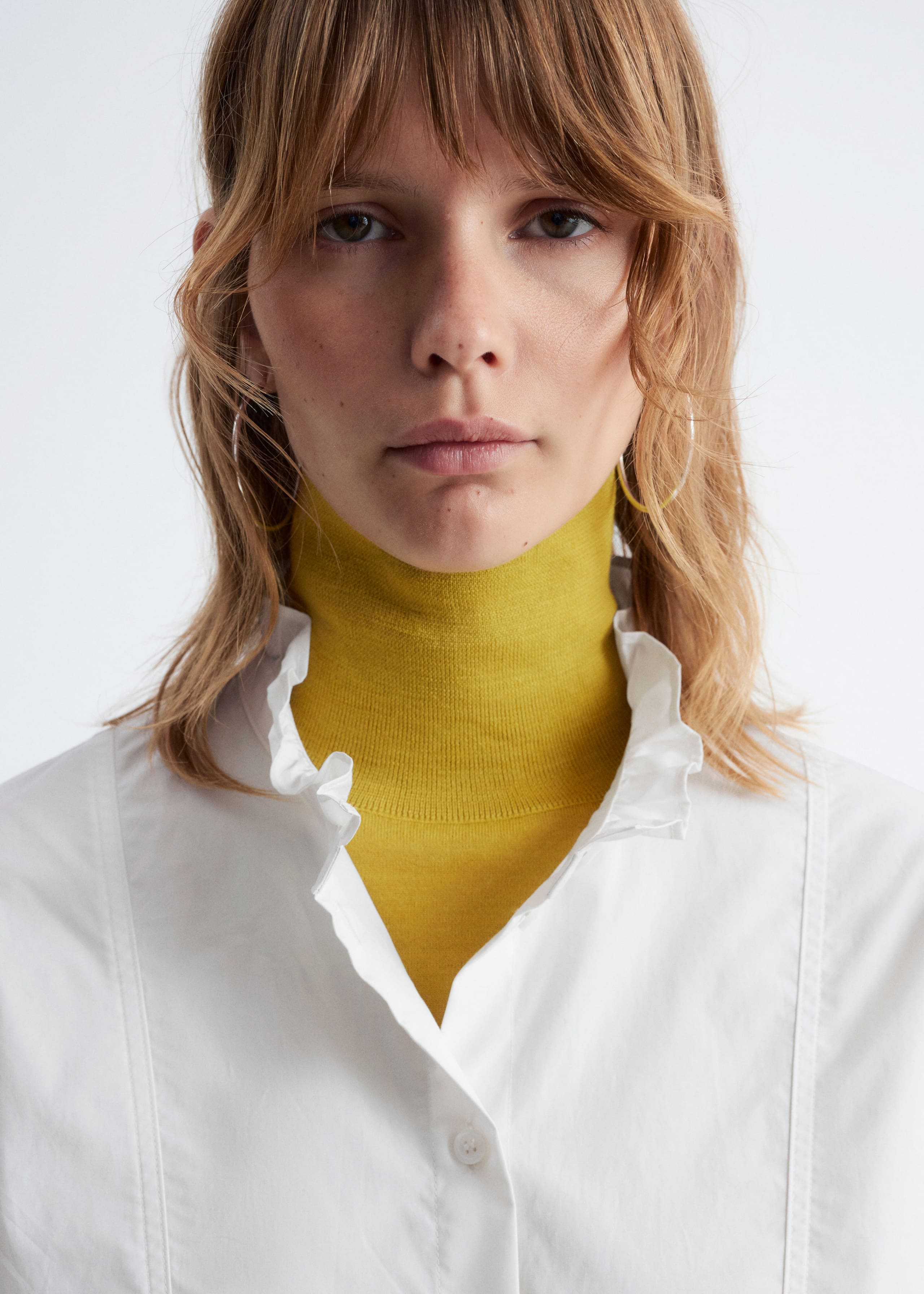 Image of Long Stand-Collar Cotton Shirt