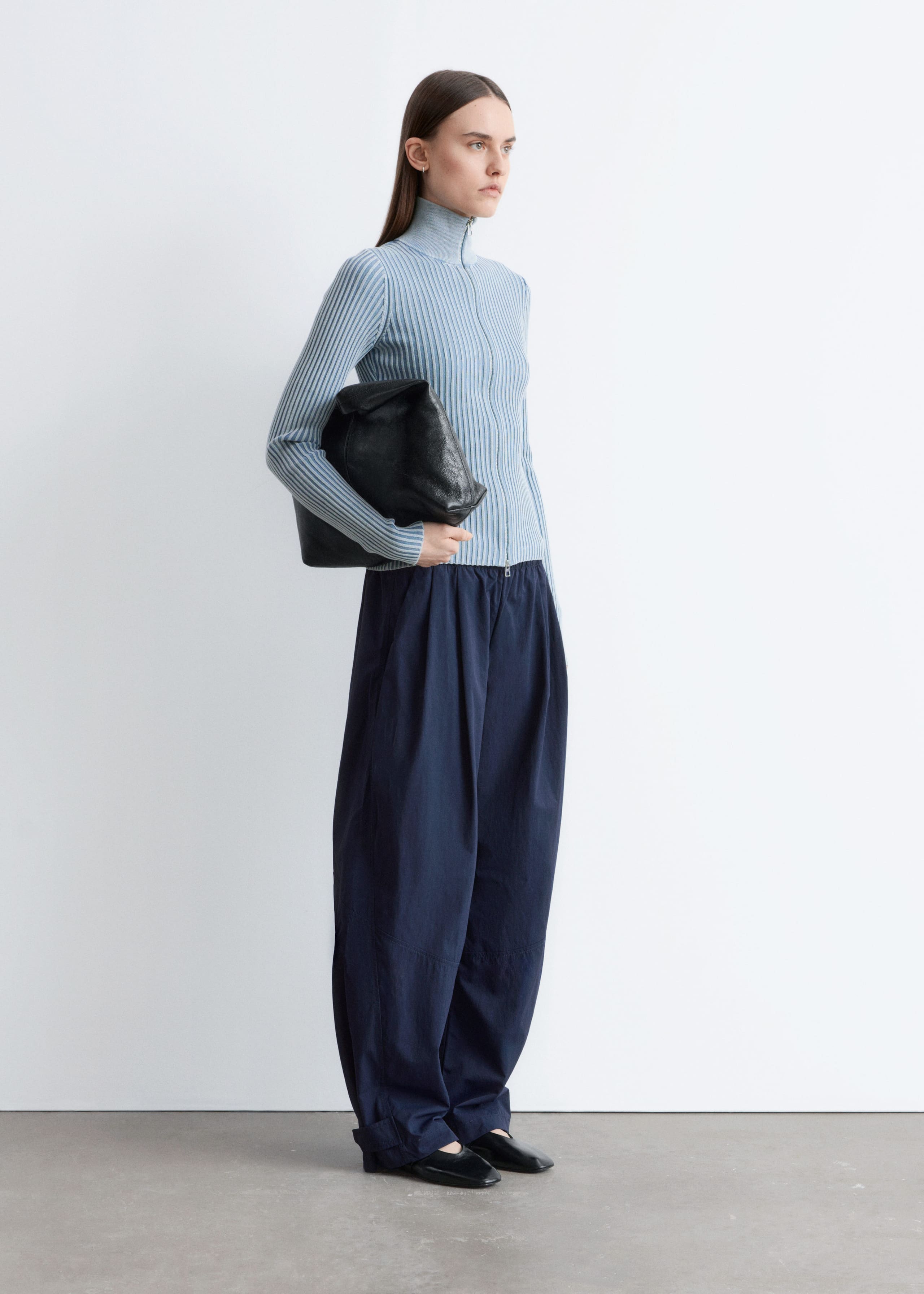 Utility Barrel-Leg Trousers - Dark Blue - Lookbook