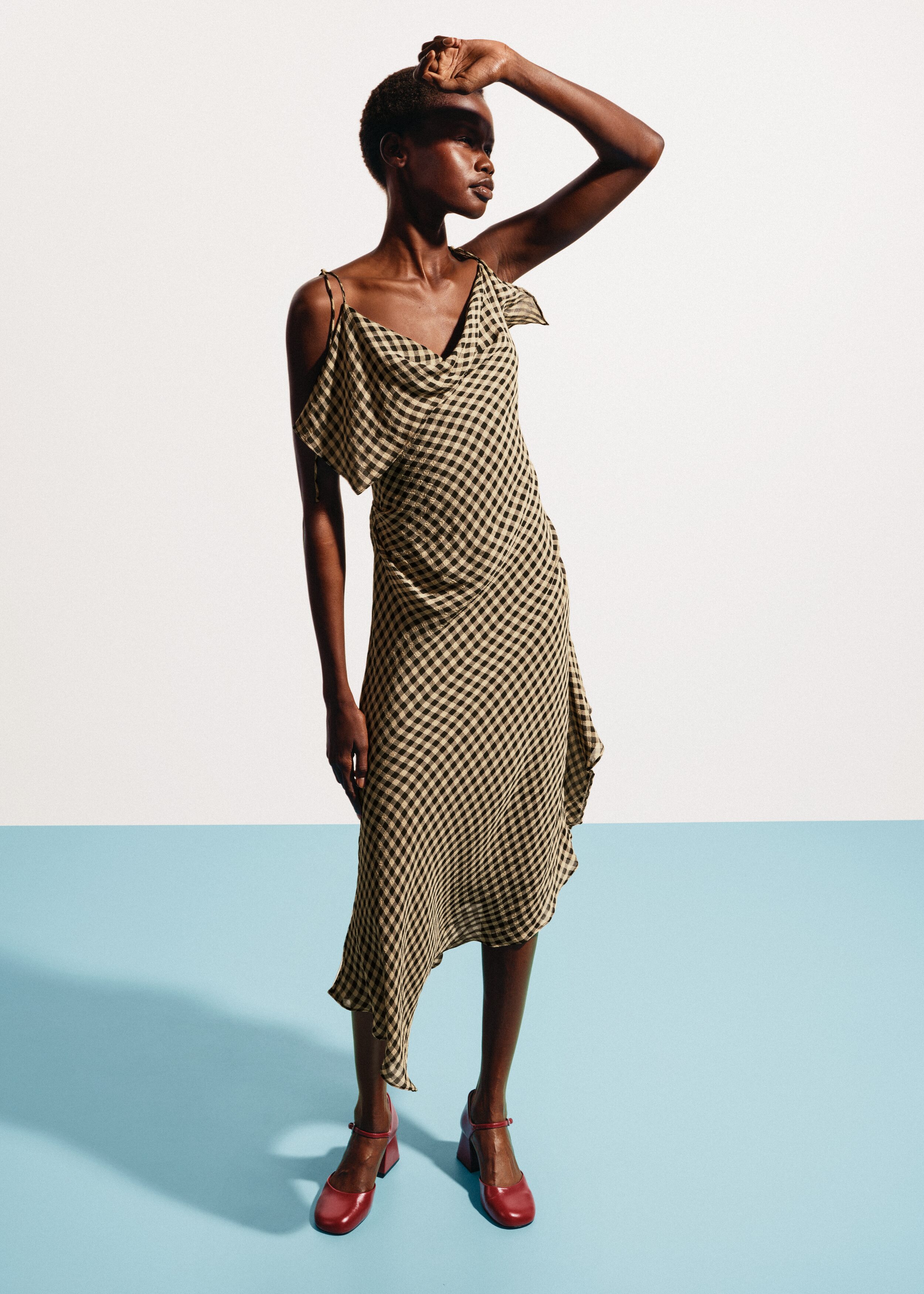 Draped Midi Dress - Black/Yellow/Checked - & Other Stories US
