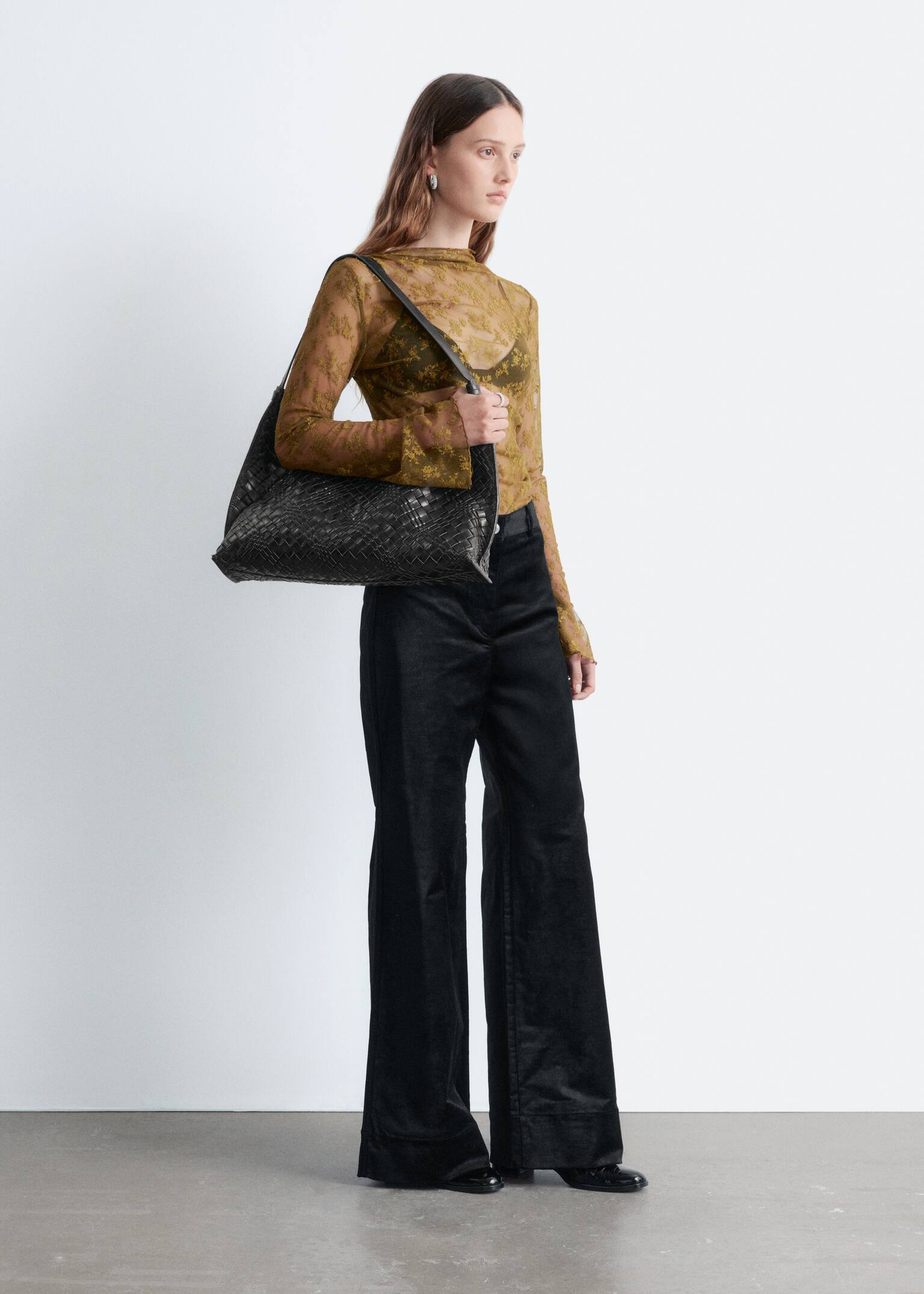 Flared Velvet Trousers - Black/Dark Brown - 3