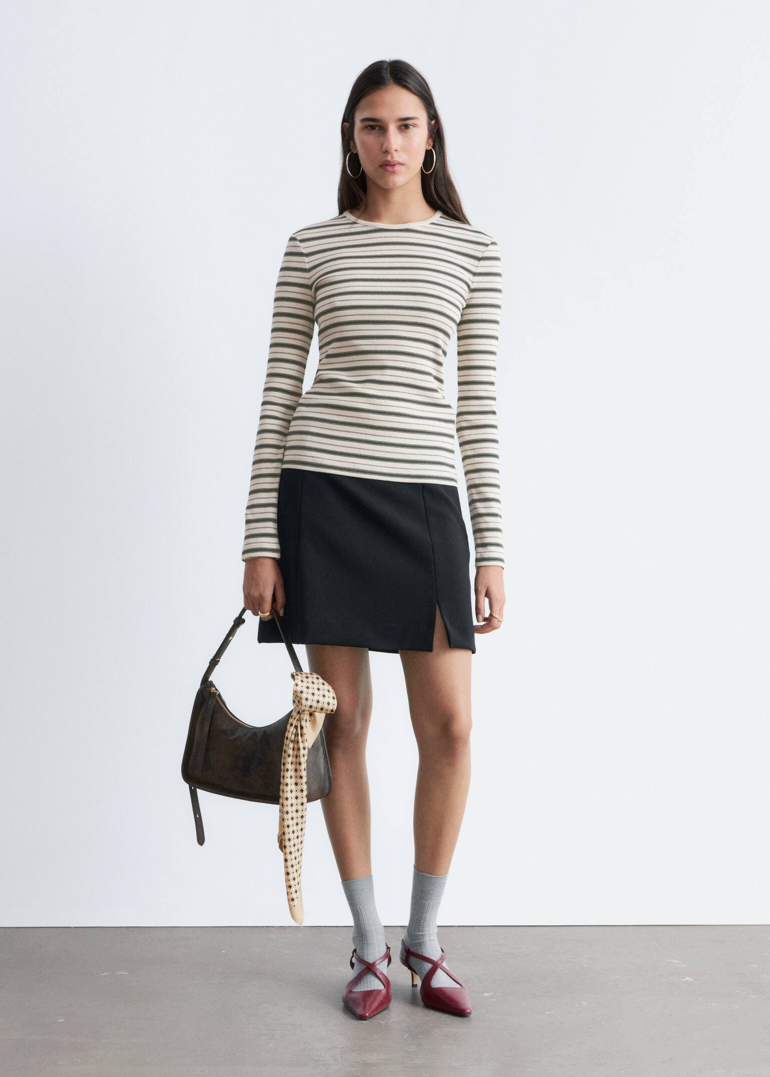 Ribbed Long-Sleeve Top - Beige/Black Stripes/White/Dark Brown/Dark Green/Brown/White Stripes/Black/Light Grey - 3