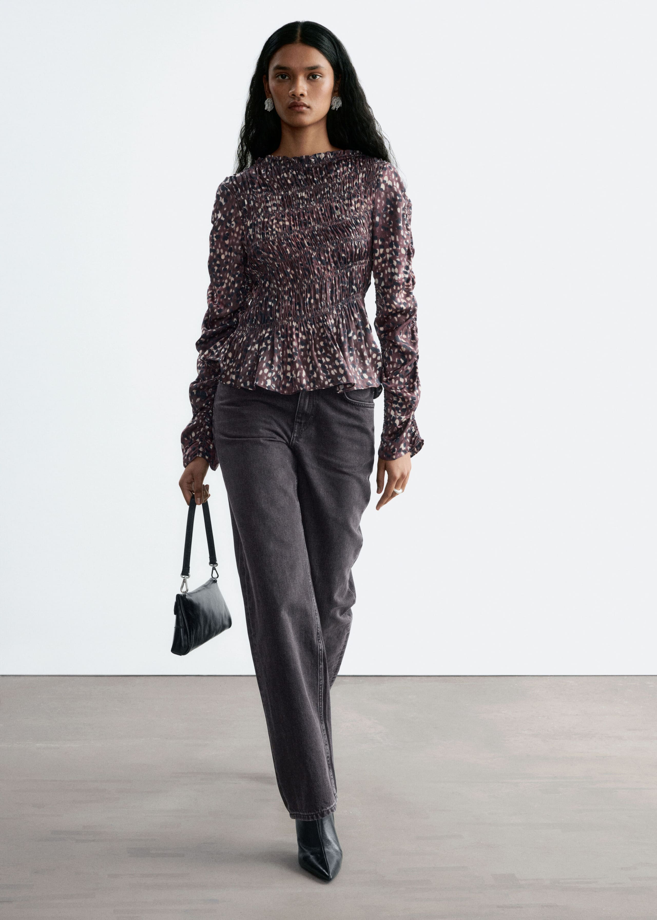 Smocked Blouse - Brown/Printed - Lookbook