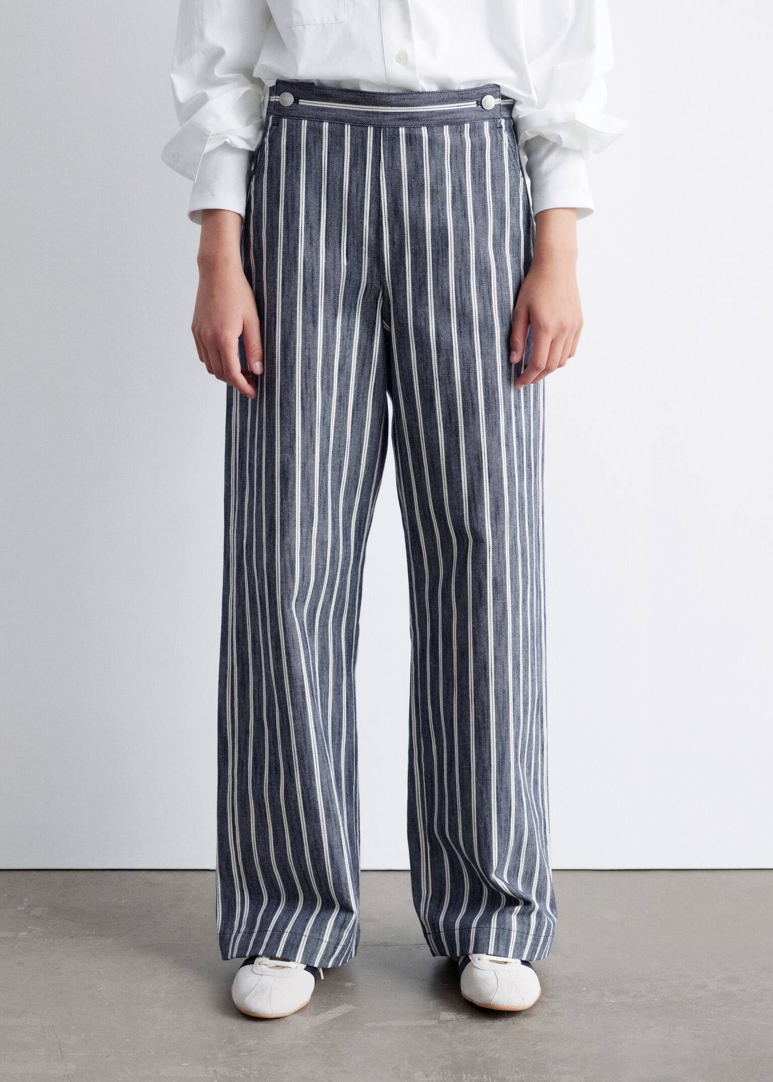 Pantaloni din bumbac cu dungi - Bleumarin/Alb Dungi/Dungi roz/burgundy - 4