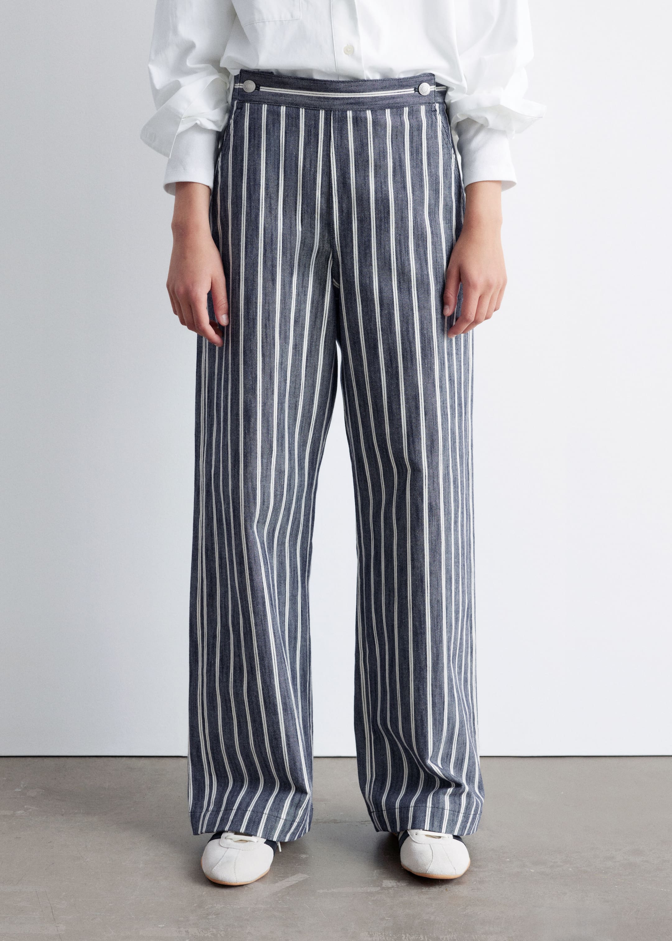 Grotere afbeelding bekijken: Katoenen broek met strepen - Marineblauwe/witte strepen - DAMES | H&M NL 5