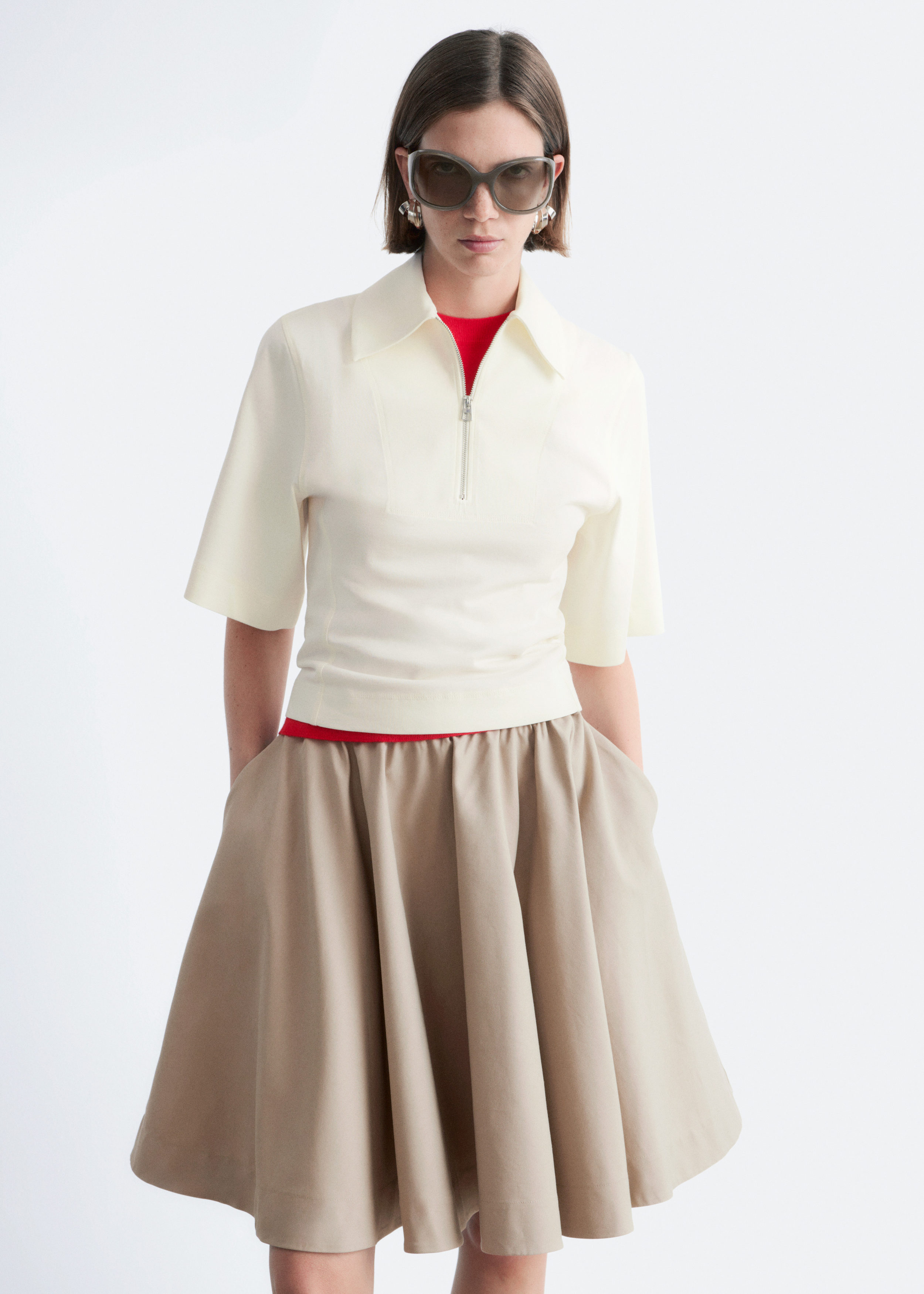 Half-Zip Polo Top - White - T-shirts - & Other Stories BE