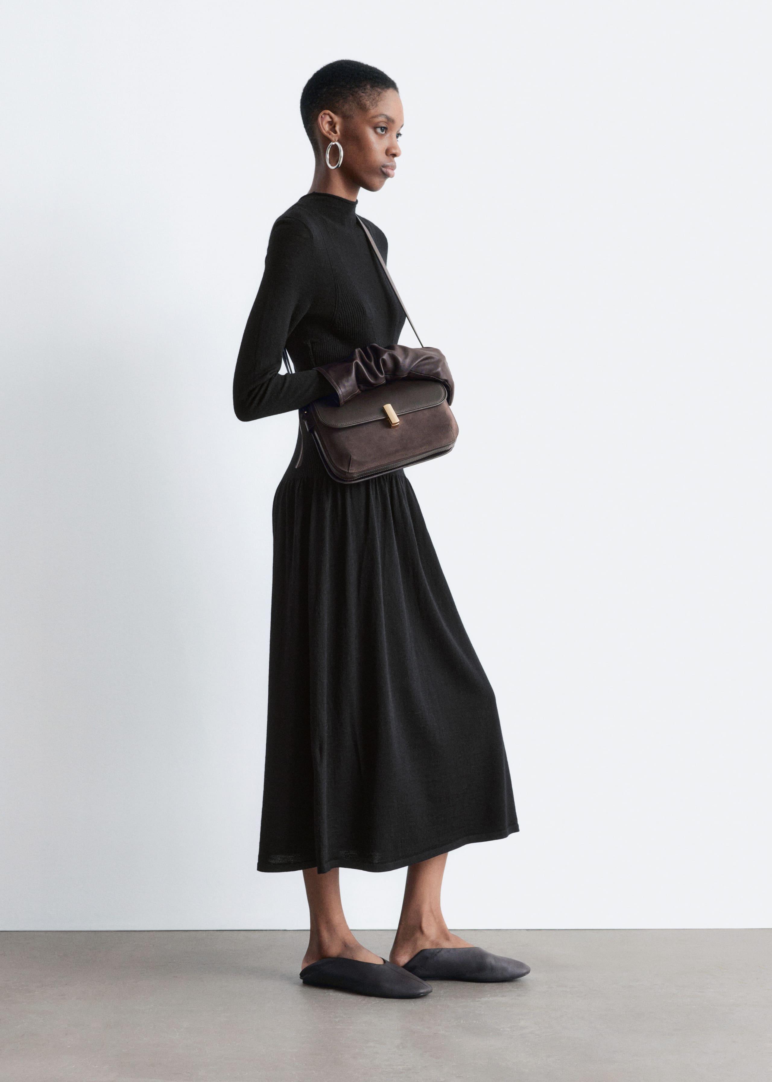 Image of Knitted Mock-Neck Midi Dress
