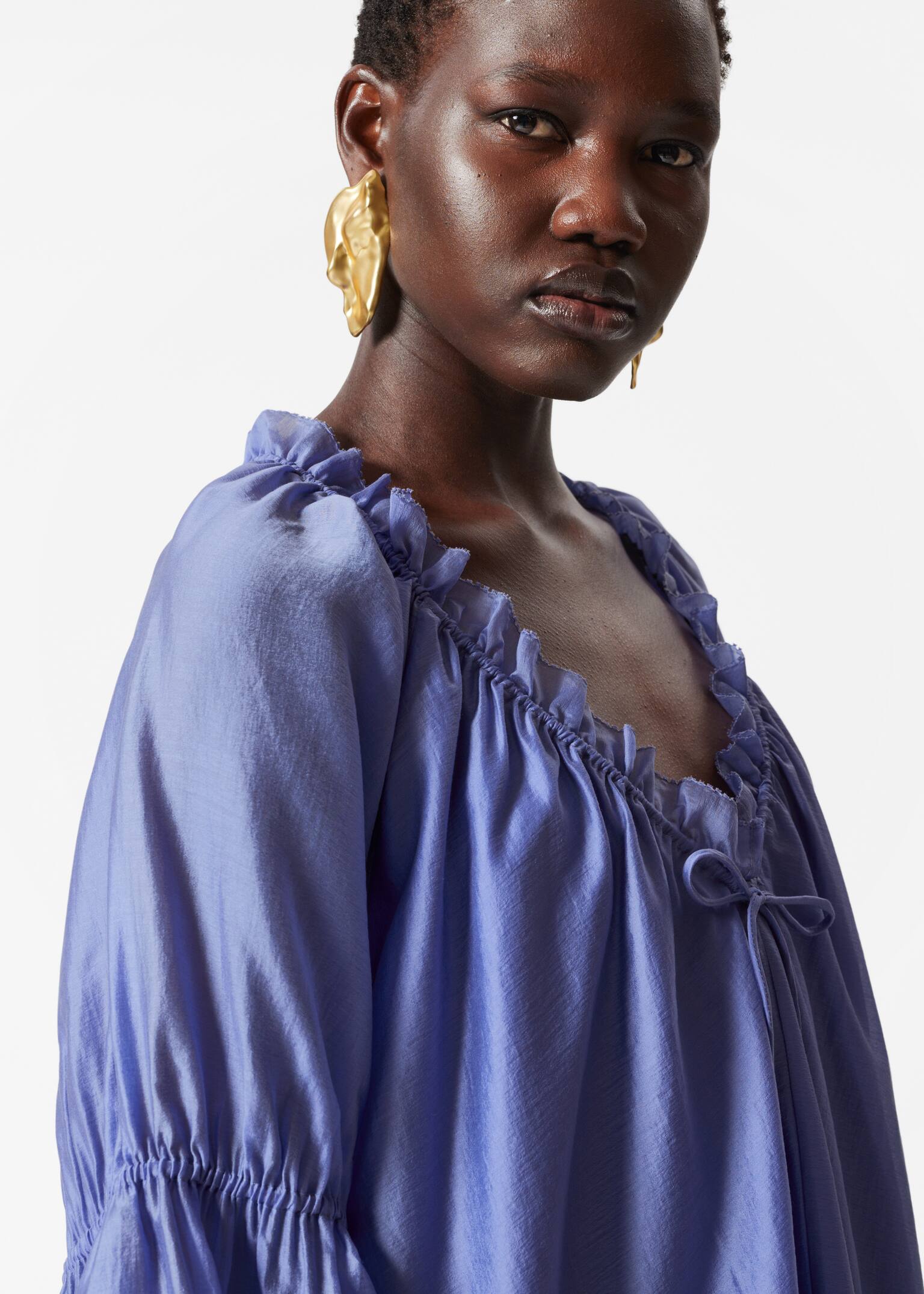 Rochie mini cu volane - Albastru/Floral bej/roz - 3